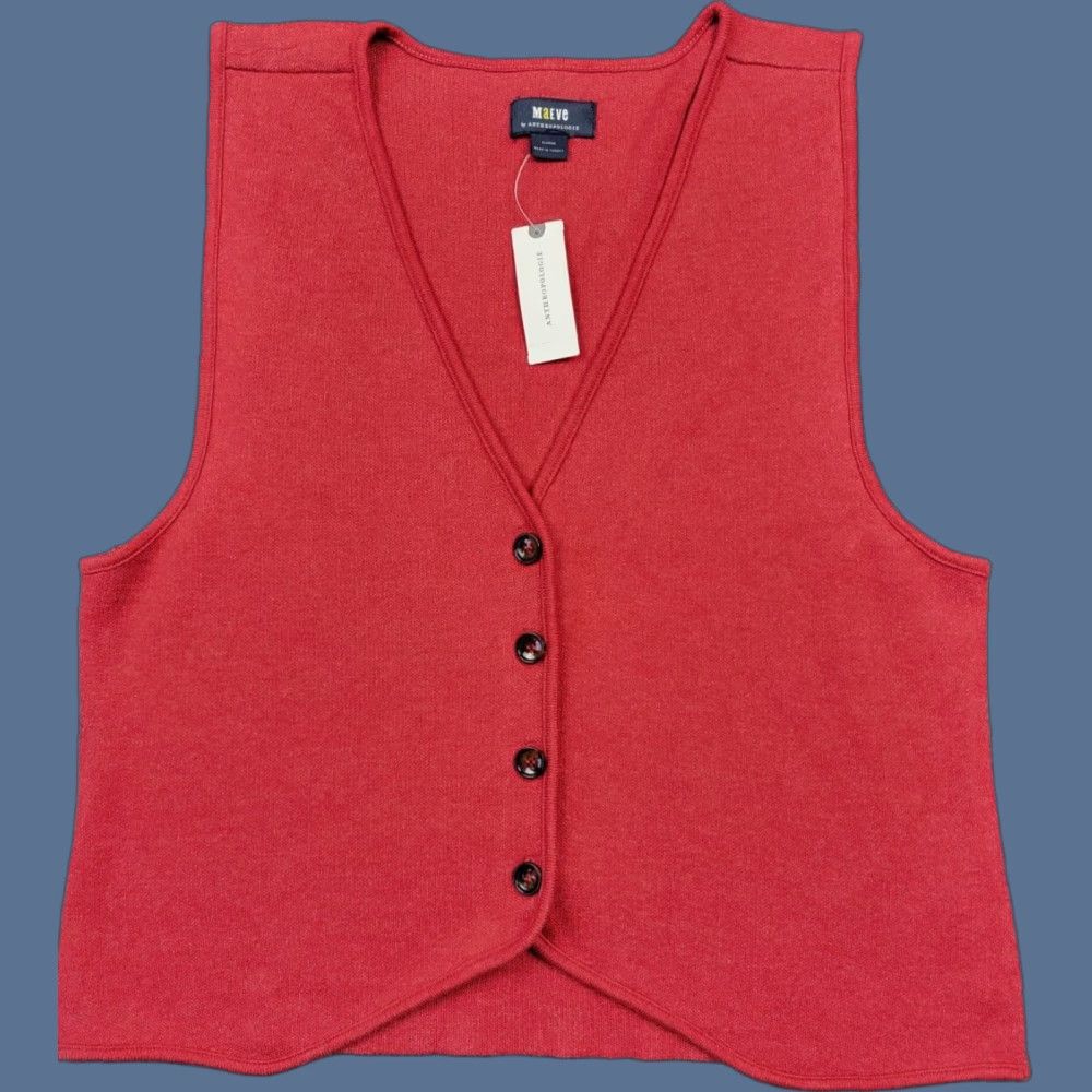 Vintage Maeve Vest Womens XL Red Knit Button Close NWT Adjustable? No Size XL / US 12-14 / IT 48-50 - 1 Thumbnail