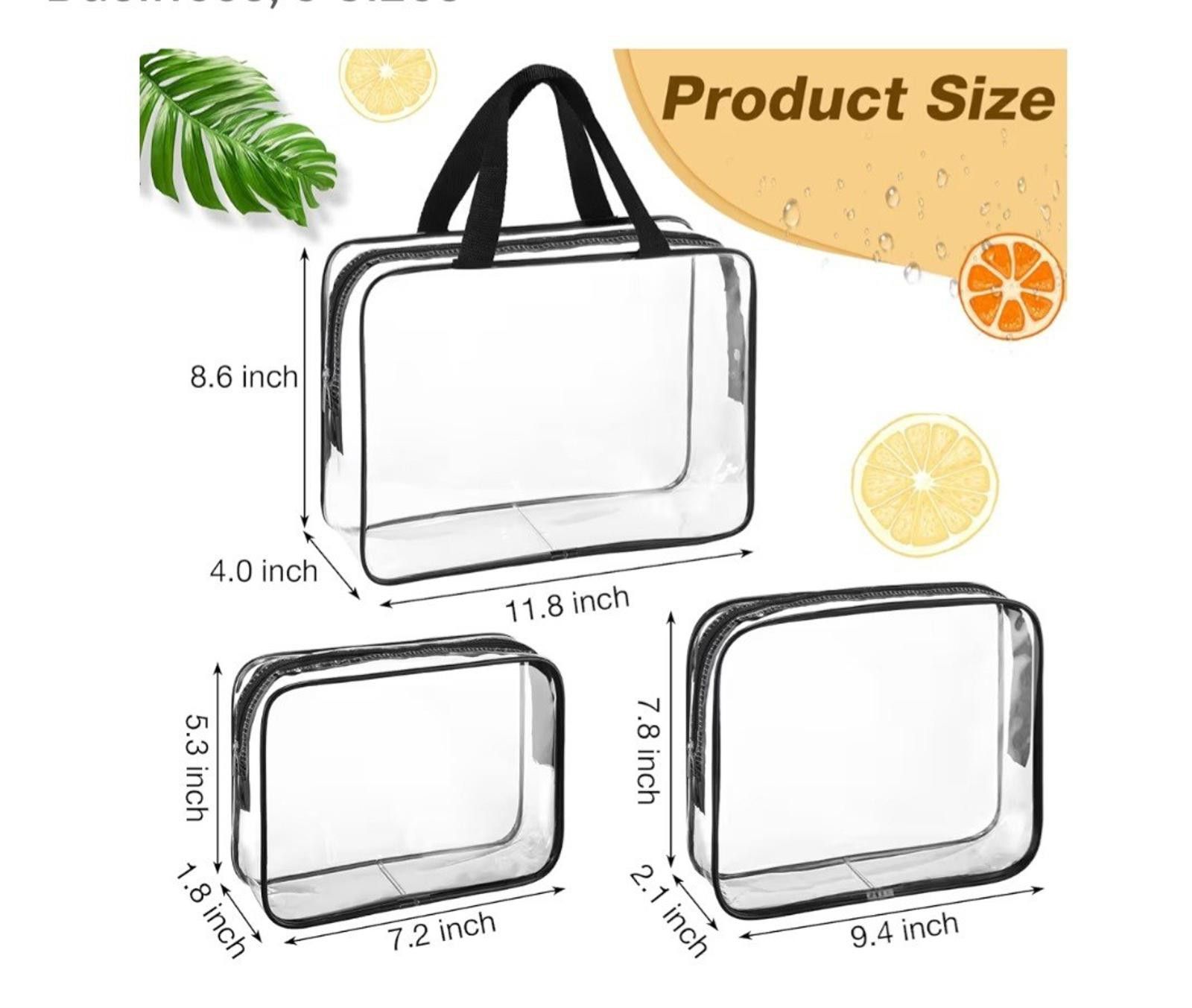 Other 3-Pack Clear Makeup Cosmetic Bags with Zipper & Handle Size ONE SIZE - 2 Thumbnail