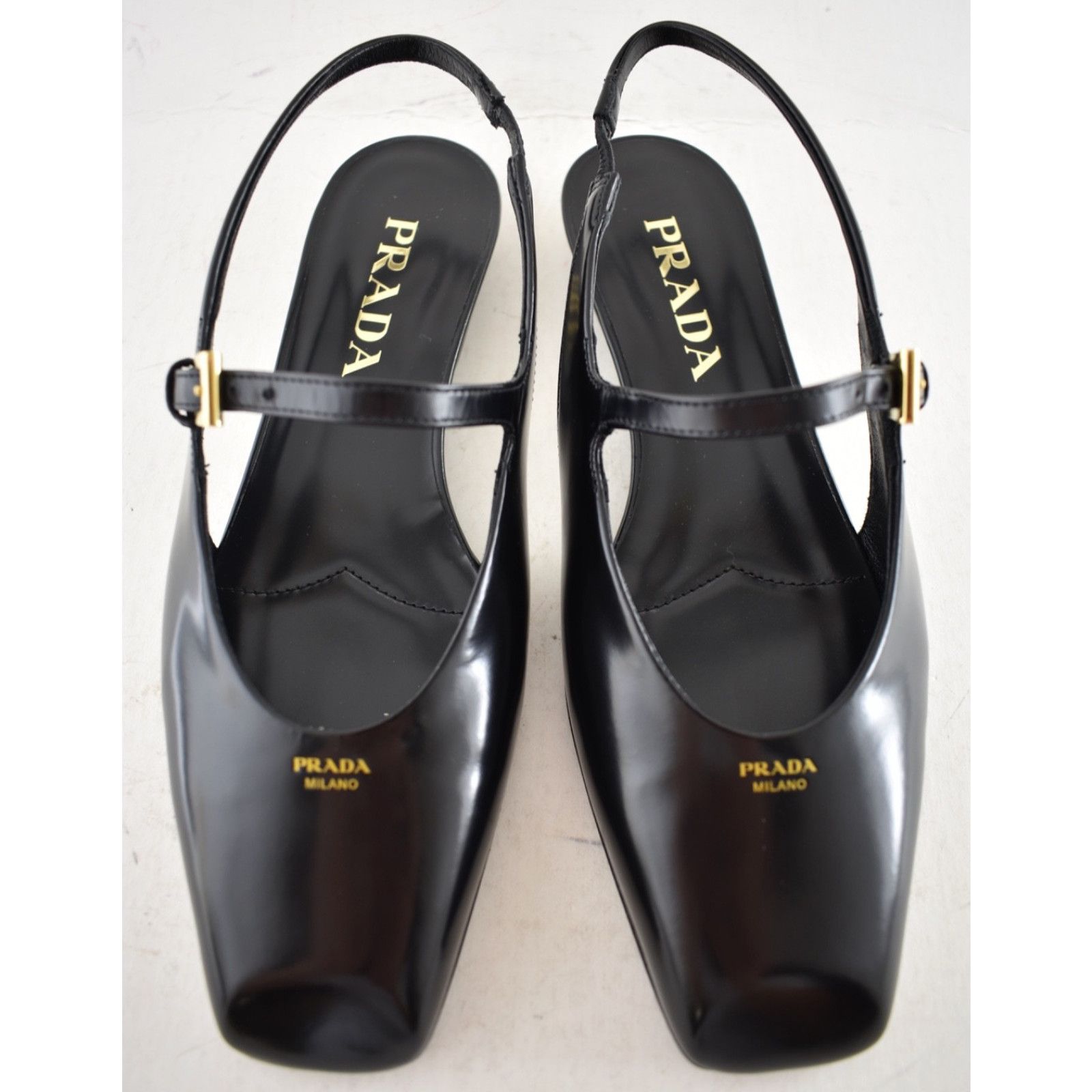 Prada Prada Black Leather Square Toe Mary Jane Slingback Flat 42 Size US 12 / IT 42 - 6 Thumbnail