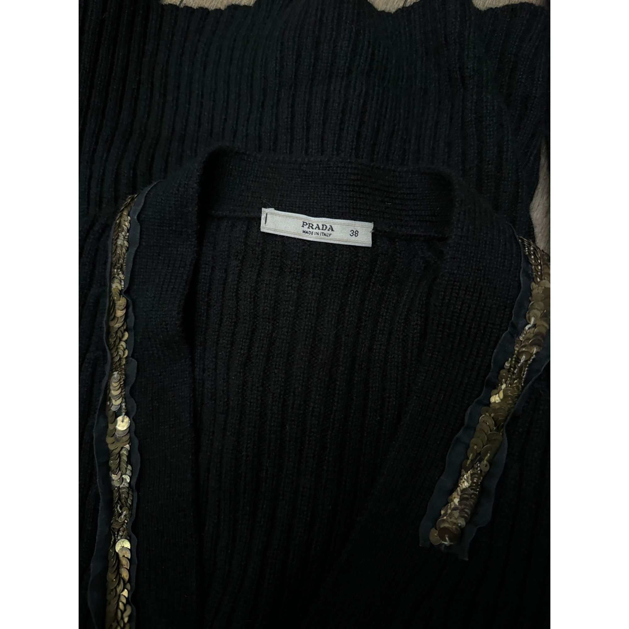 Prada Prada Black Ribbed Wool Cardigan with Sequin Trim Size IT 3 Size XS / US 0-2 / IT 36-38 - 5 Thumbnail