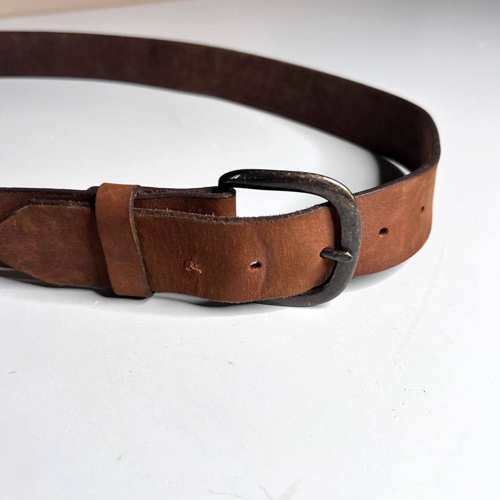 Vintage Justin Leather Belt Mens 38 Brown Work Buckle USA Leather Belt Mens 38 Brown Justin Size 38 - 2 Thumbnail