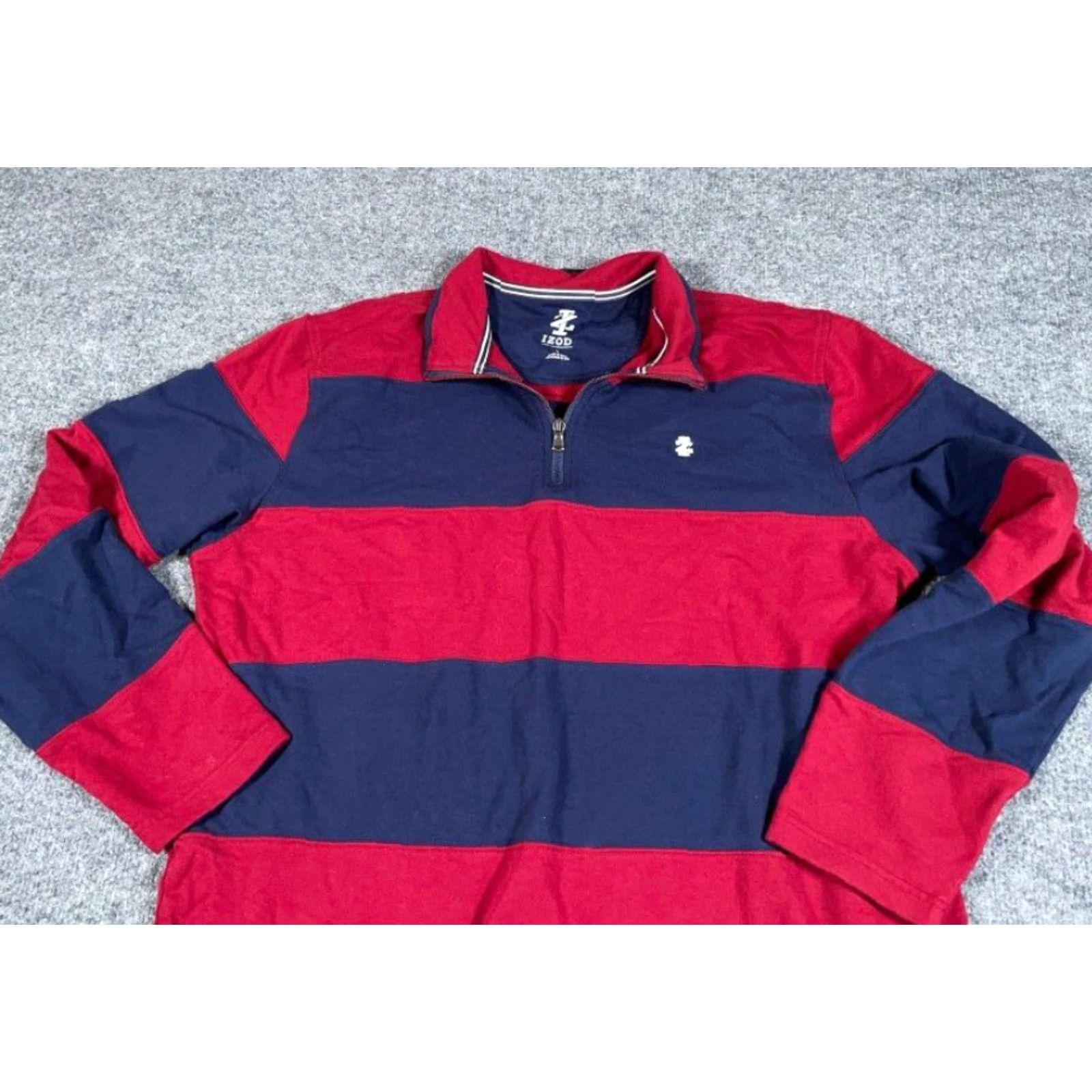 Izod VINTAGE IZOD Rugby Shirt Club 1/4 Zip Men’s Large Red Blue Stripe Polo 90s Preppy Mens Size US L / EU 52-54 / 3 - 8 Thumbnail