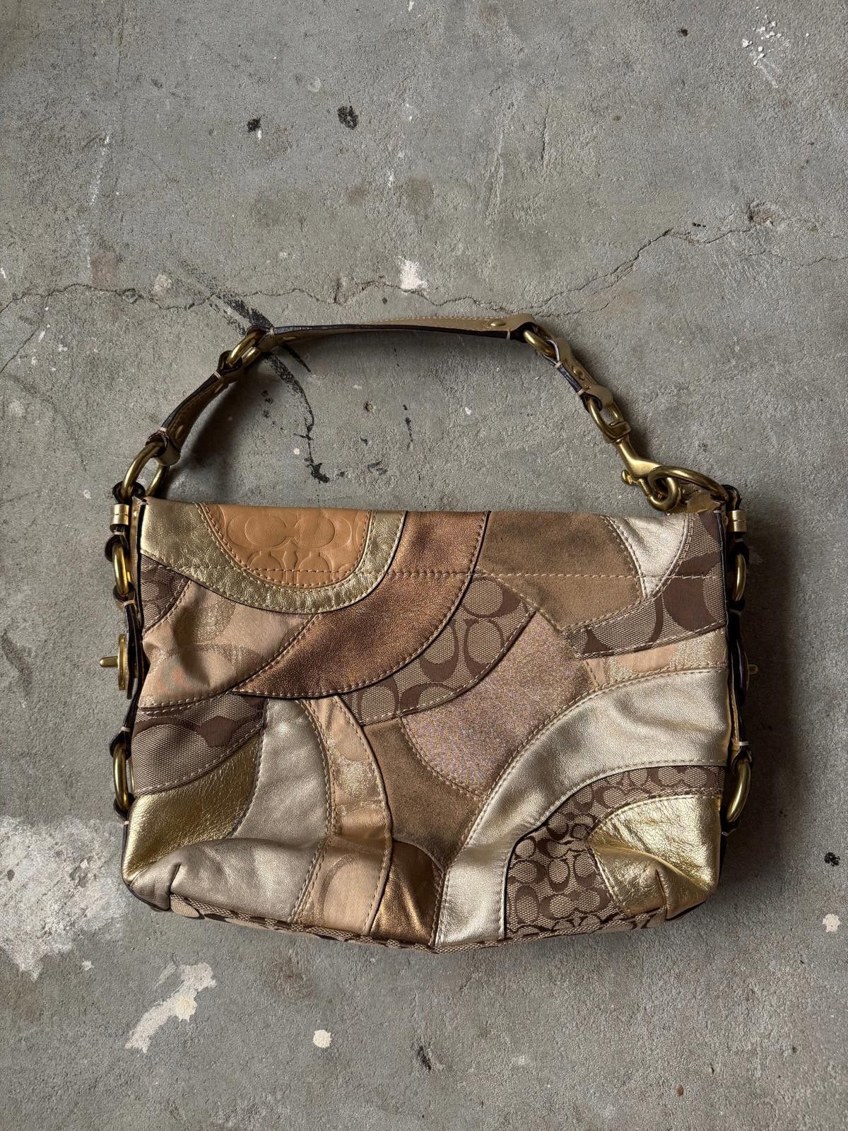 Coach Coach Signature Patchwork Carly Shoulder Bag Beige/Gold Size ONE SIZE - 4 Thumbnail