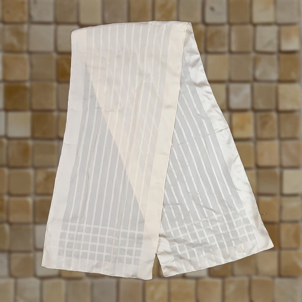 Vintage VINTAGE 80s Italian Cream Striped Sheer Scarf Neck Wrap 50" Handkerchief Ivory Size ONE SIZE - 1 Thumbnail