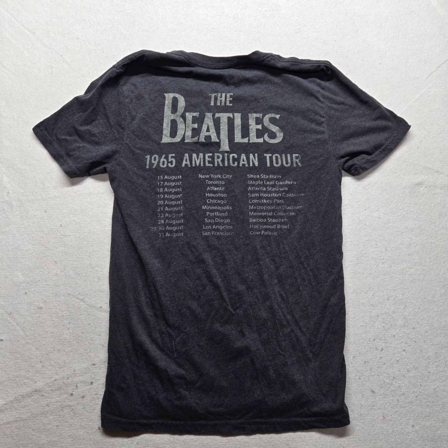 Vintage The Beatles Shirt Mens S Gray Graphic Print Tee Official Tour Dates 1965 Summer Concert Boys Mens Size US S / EU 44-46 / 1 - 4 Thumbnail