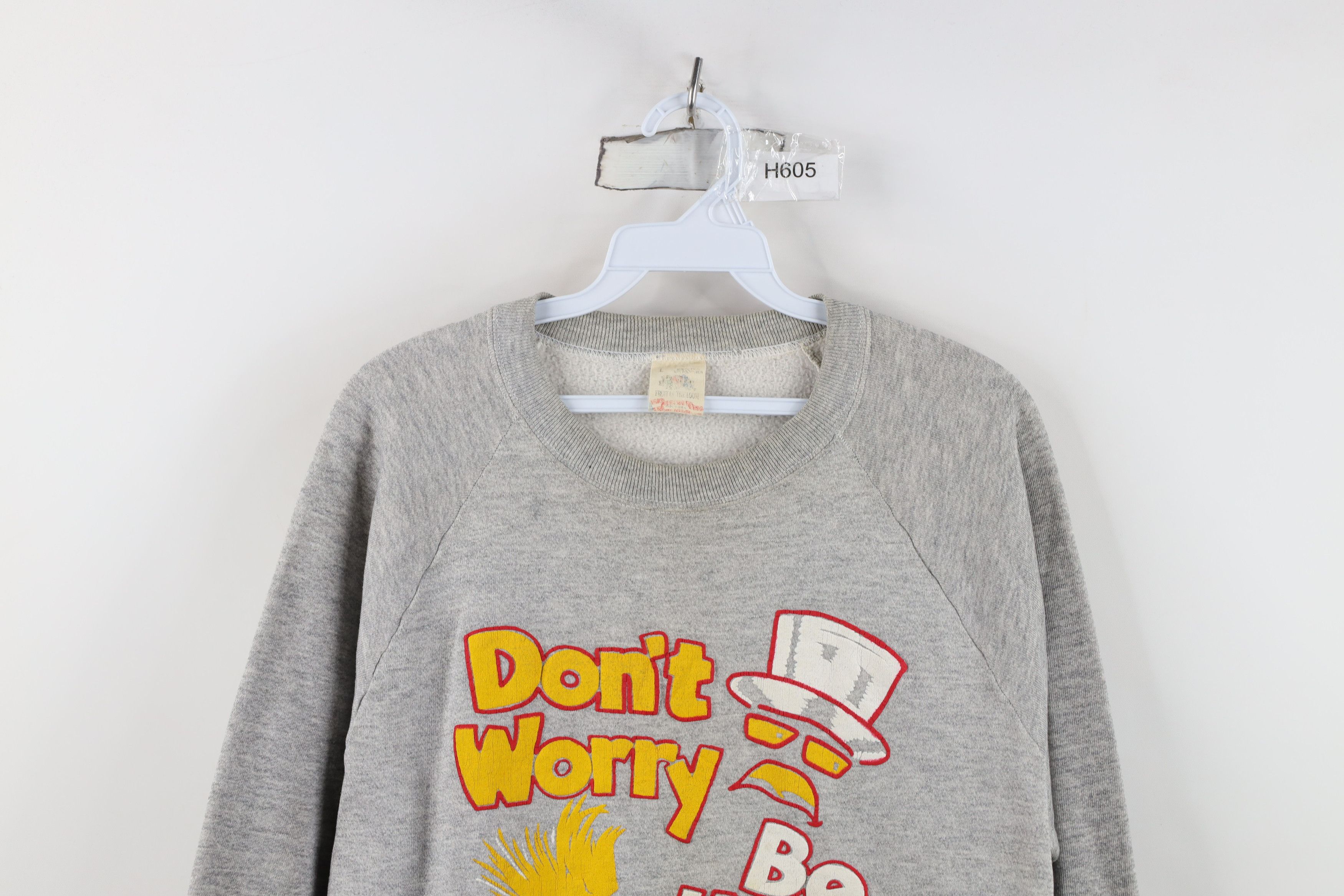 Vintage Vintage 80s 90s Streetwear Be Happy Sweatshirt Gray USA Size US L / EU 52-54 / 3 - 2 Thumbnail