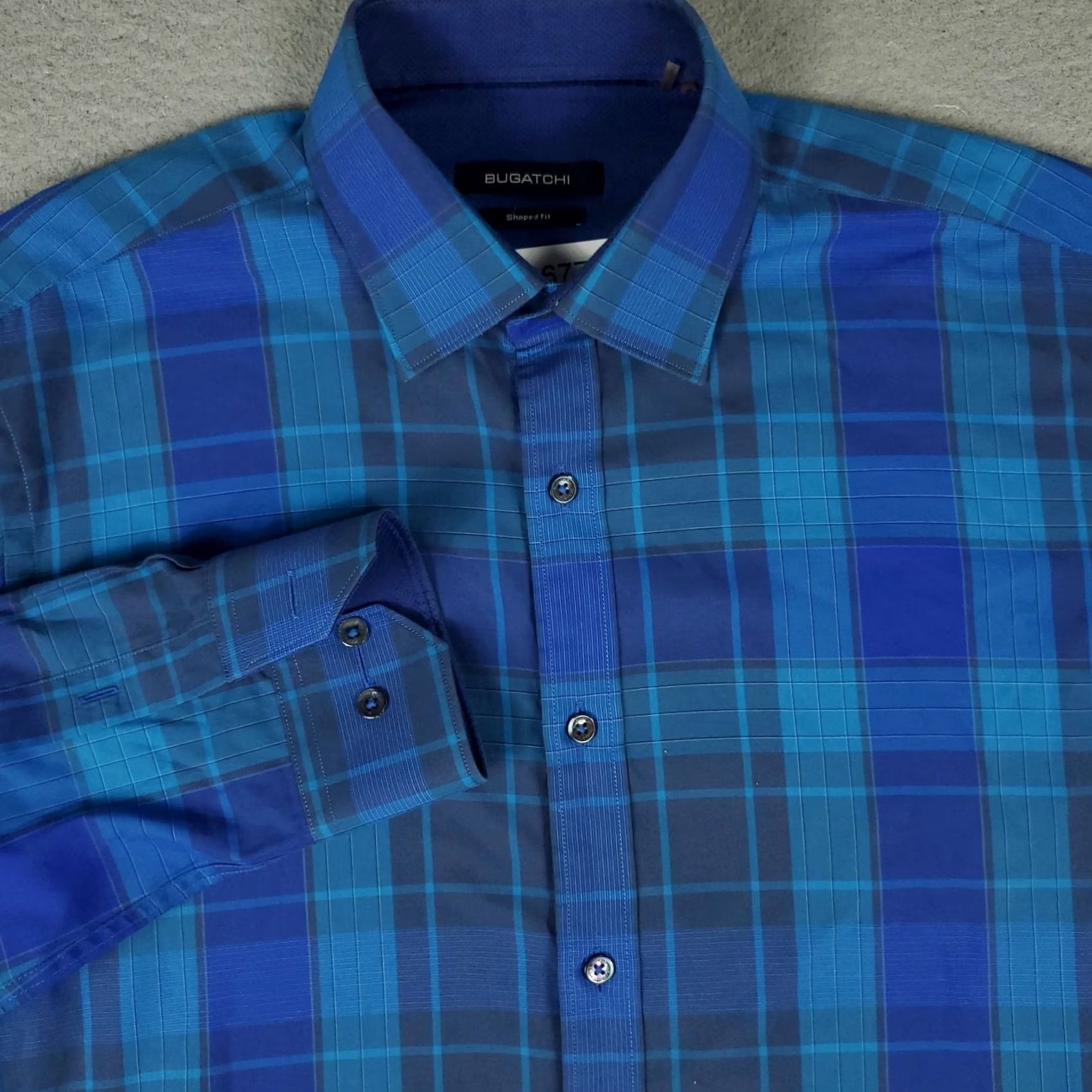 BUGATCHI Bugatchi Shirt Mens Medium Plaid Blue Cotton Button-Up Long Sleeve Collared Size US M / EU 48-50 / 2 - 2 Thumbnail