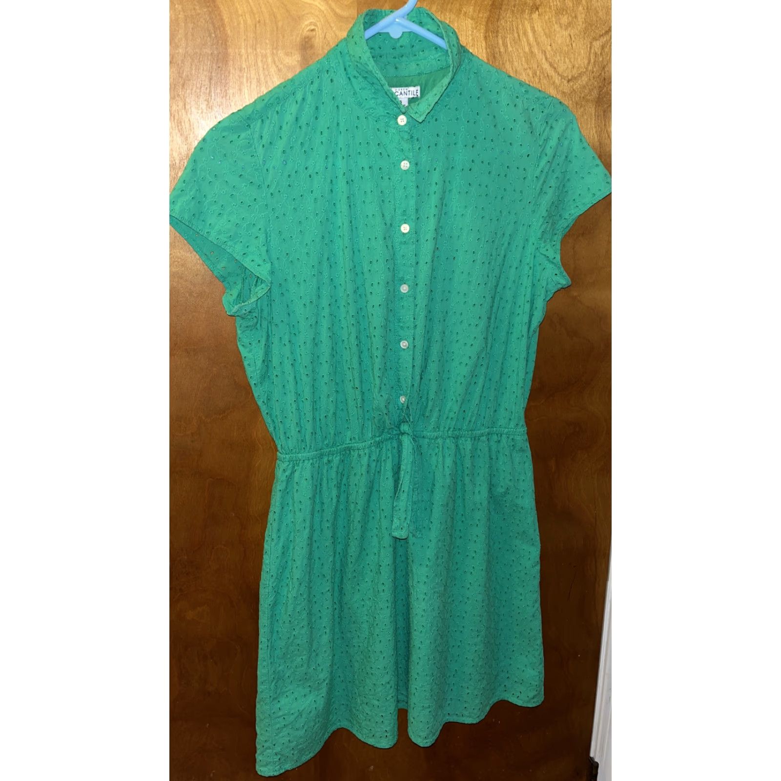 J.Crew VINTAGE J. Crew Mercantile Women's Cotton Dress Short Sleeve Collared Eyelet S Green Casual Size S / US 4 / IT 40 - 2 Thumbnail