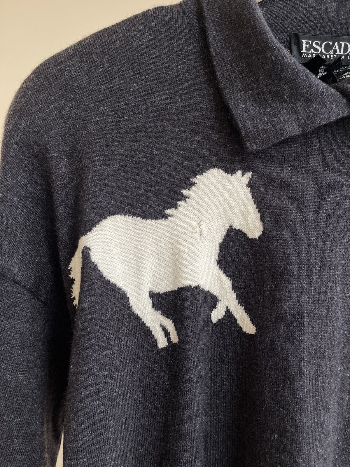 Escada Escasa Margaretha Ley Horses Print Wool Sweater Vintage 90s Size L / US 10 / IT 46 - 4 Thumbnail