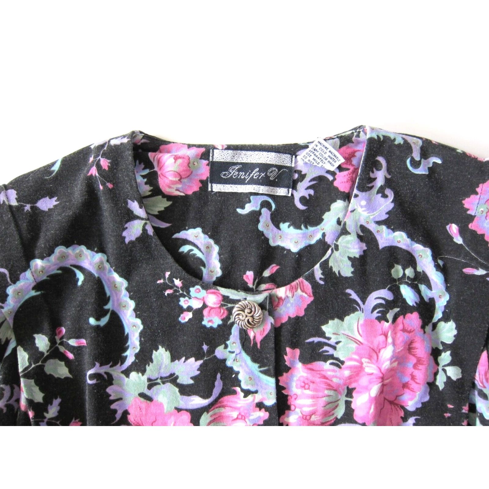 Pinko VINTAGE Jenifer V. Black Pink Green Floral Button Down Shift A-Line Dress Medium Size M / US 6-8 / IT 42-44 - 3 Thumbnail