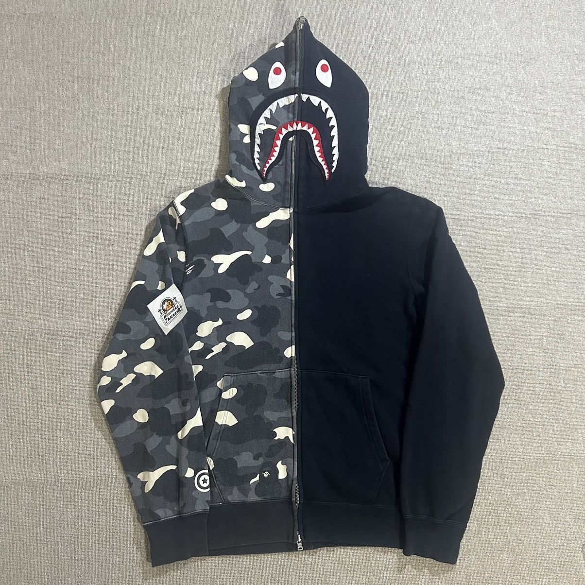 image of Bape City Camo Shark Half Full Zip Hoodie in Black, Men's (Size XL)