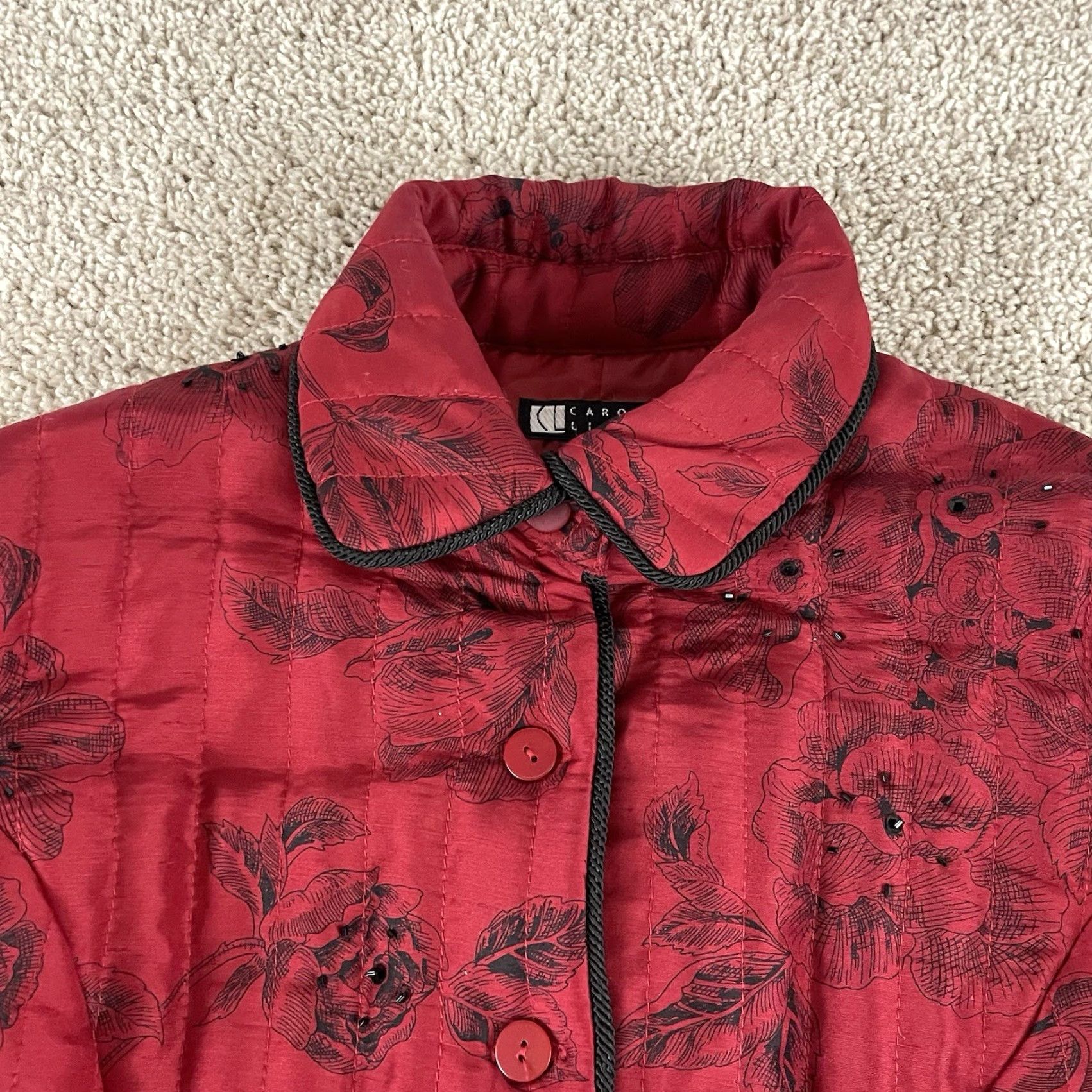Vintage VINTAGE Carole Little Puffer Jacket Women Jacket S Red Black Floral Boho Asian Chinoiserie R2 Size S / US 4 / IT 40 - 6 Thumbnail