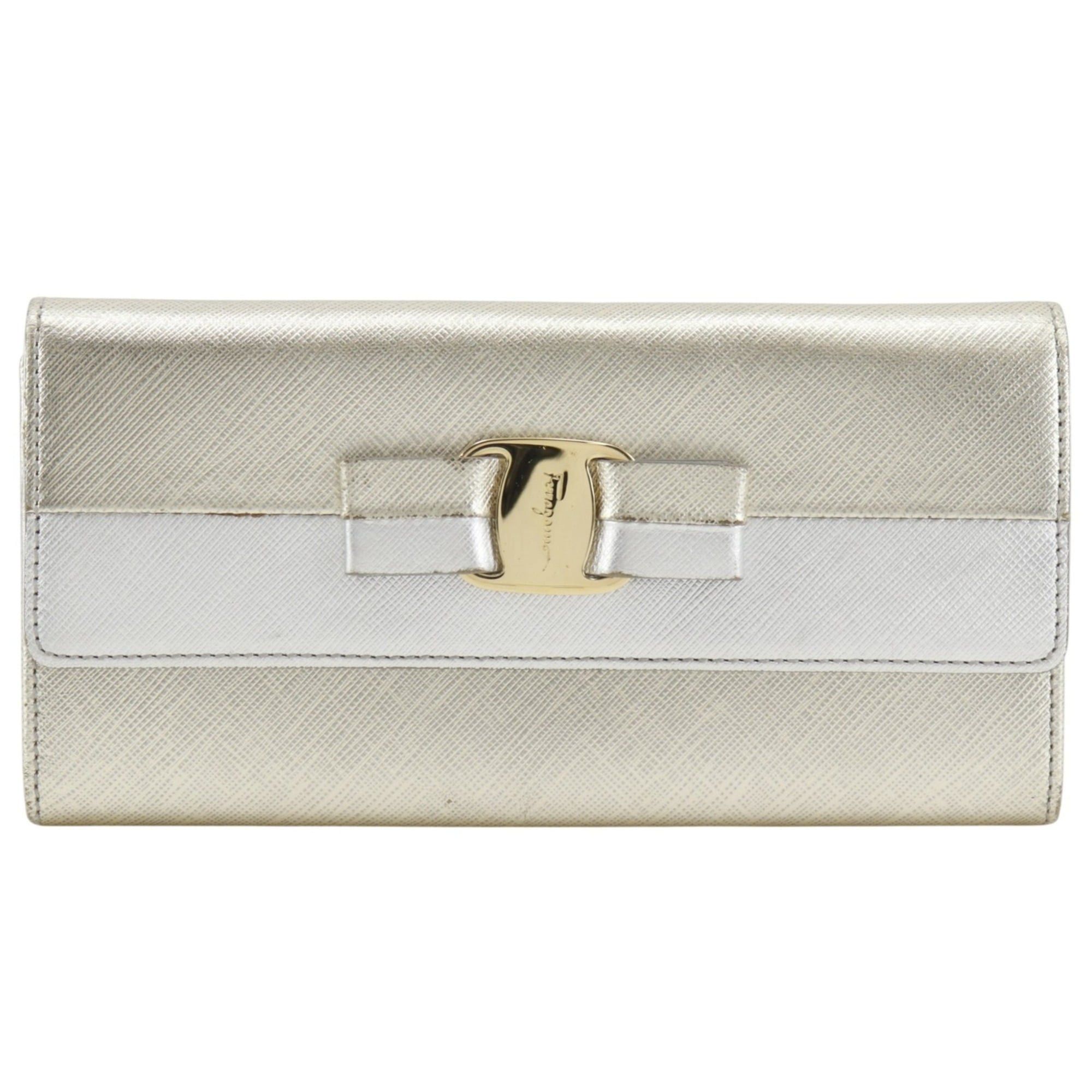 Salvatore Ferragamo Salvatore Ferragamo Vara Ribbon Long Wallet JP-22-C493 Leather Silver Snap Button Women's Size ONE SIZE - 1 Thumbnail