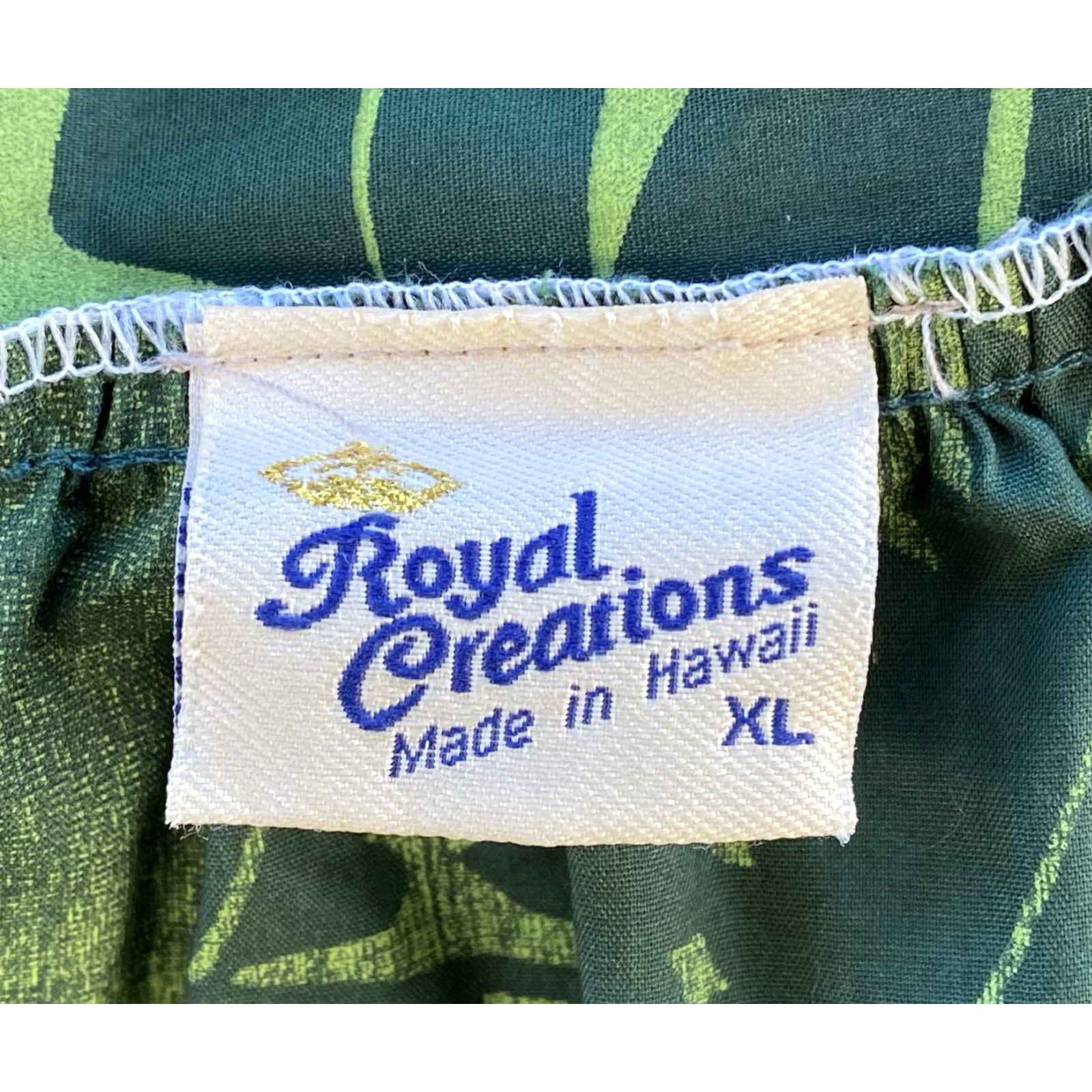 Vintage Royal Creations Muumuu Hawaiian Dress Hawaii Aloha XL Green Midi Polyester Blend Tulip Sleeves ZIP Not a stretchy fabric? Size XL / US 12-14 / IT 48-50 - 6 Thumbnail