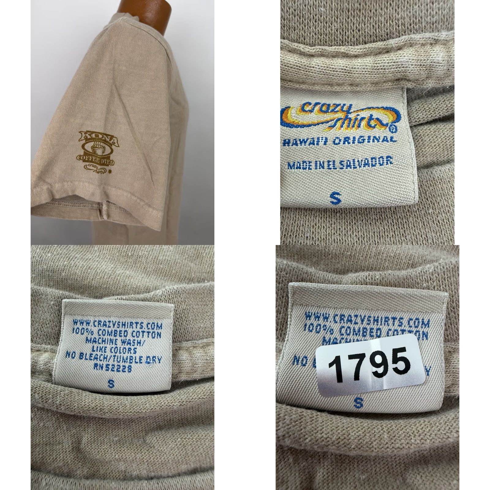 Vintage Crazy Shirts T-Shirt Mens Small Kona Coffee Dyed Shirt Hawaiian Graphic Print Shirt Hawaiian Mens Small Beige Size US S / EU 44-46 / 1 - 8 Thumbnail
