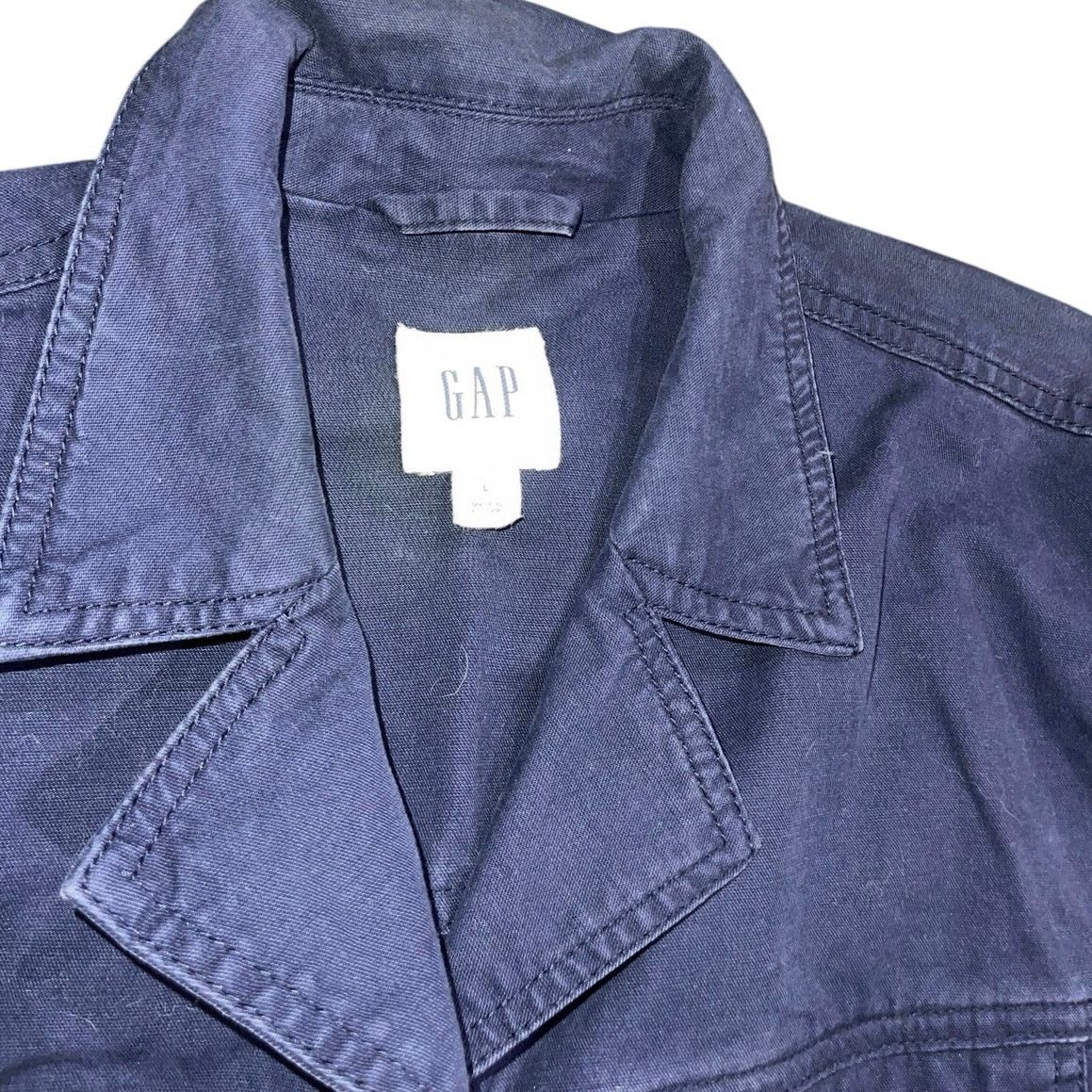 Gap Snap Front Navy Canvas Pocket Style Jacket Blazer Preppy Size L / US 10 / IT 46 - 3 Thumbnail