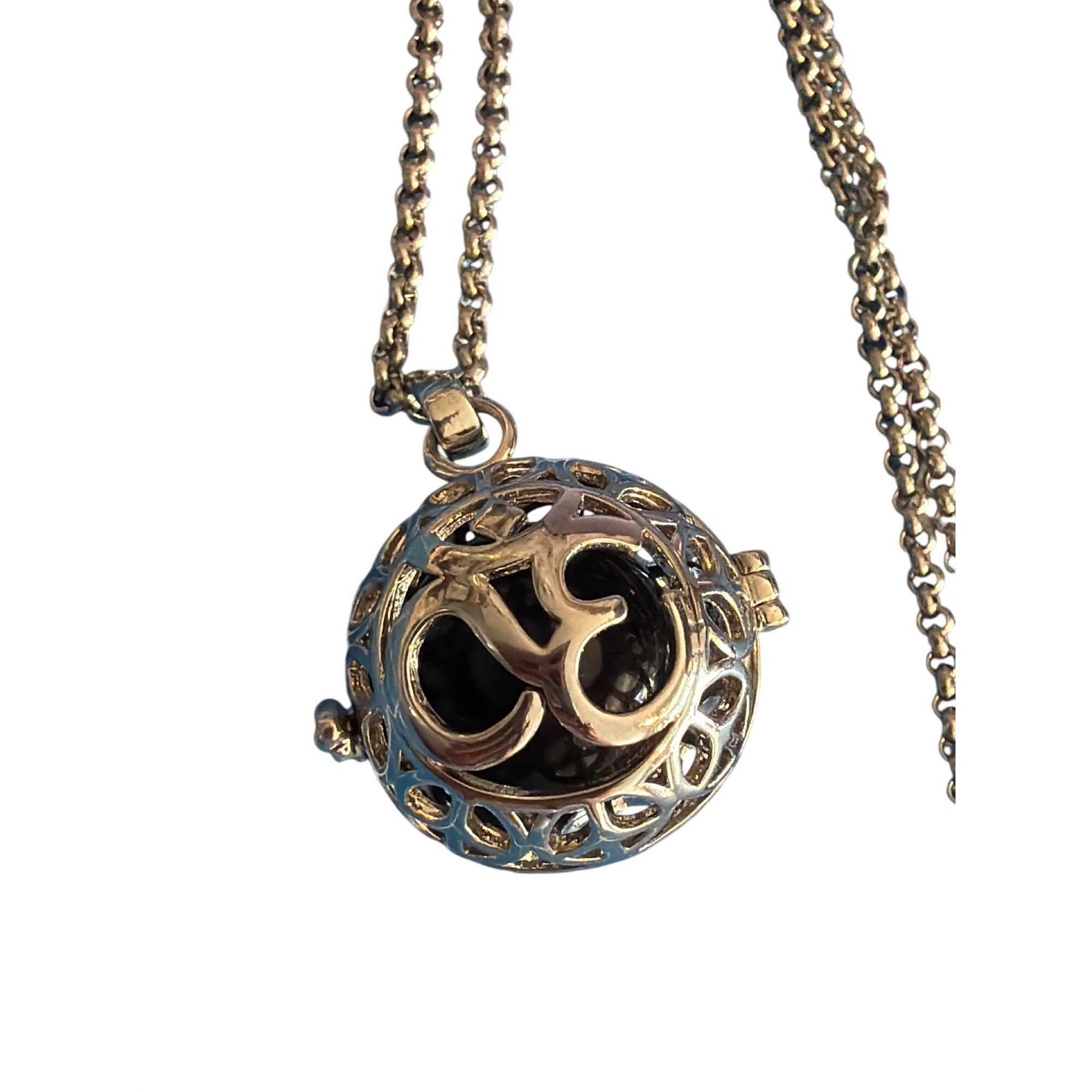 Other Silver Tone Om Pendant Bell Necklace Chimes Long Chain Cage Size ONE SIZE - 2 Thumbnail