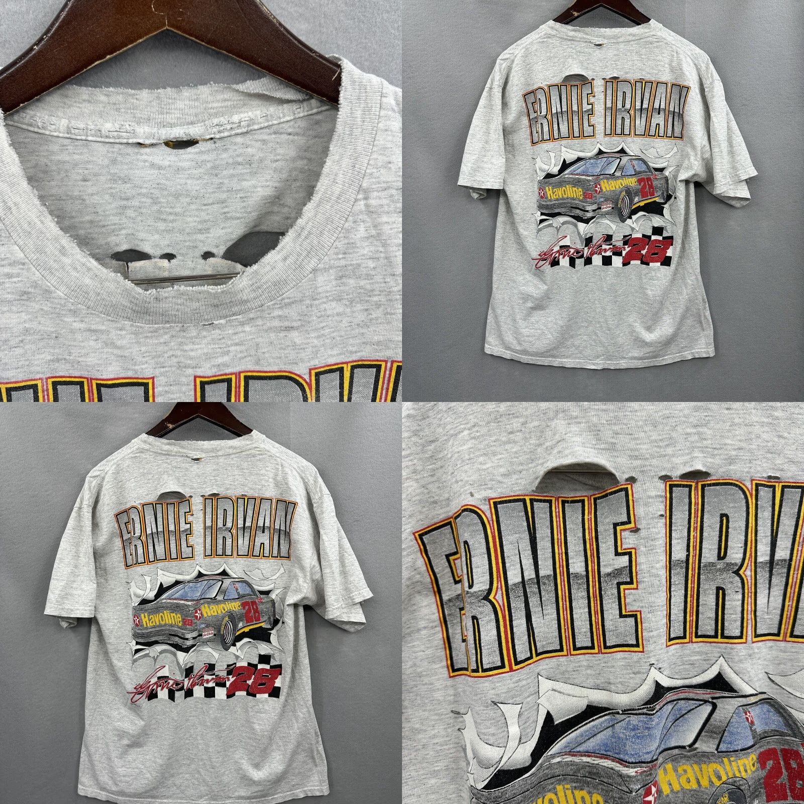 NASCAR VINTAGE Nascar Racing Shirt Mens L Havoline Texaco Ernie Irvan 28 Distress y2k Gray Cotton Jersey Logo 1990s Cars T-Shirt Mens Size US L / EU 52-54 / 3 - 8 Thumbnail