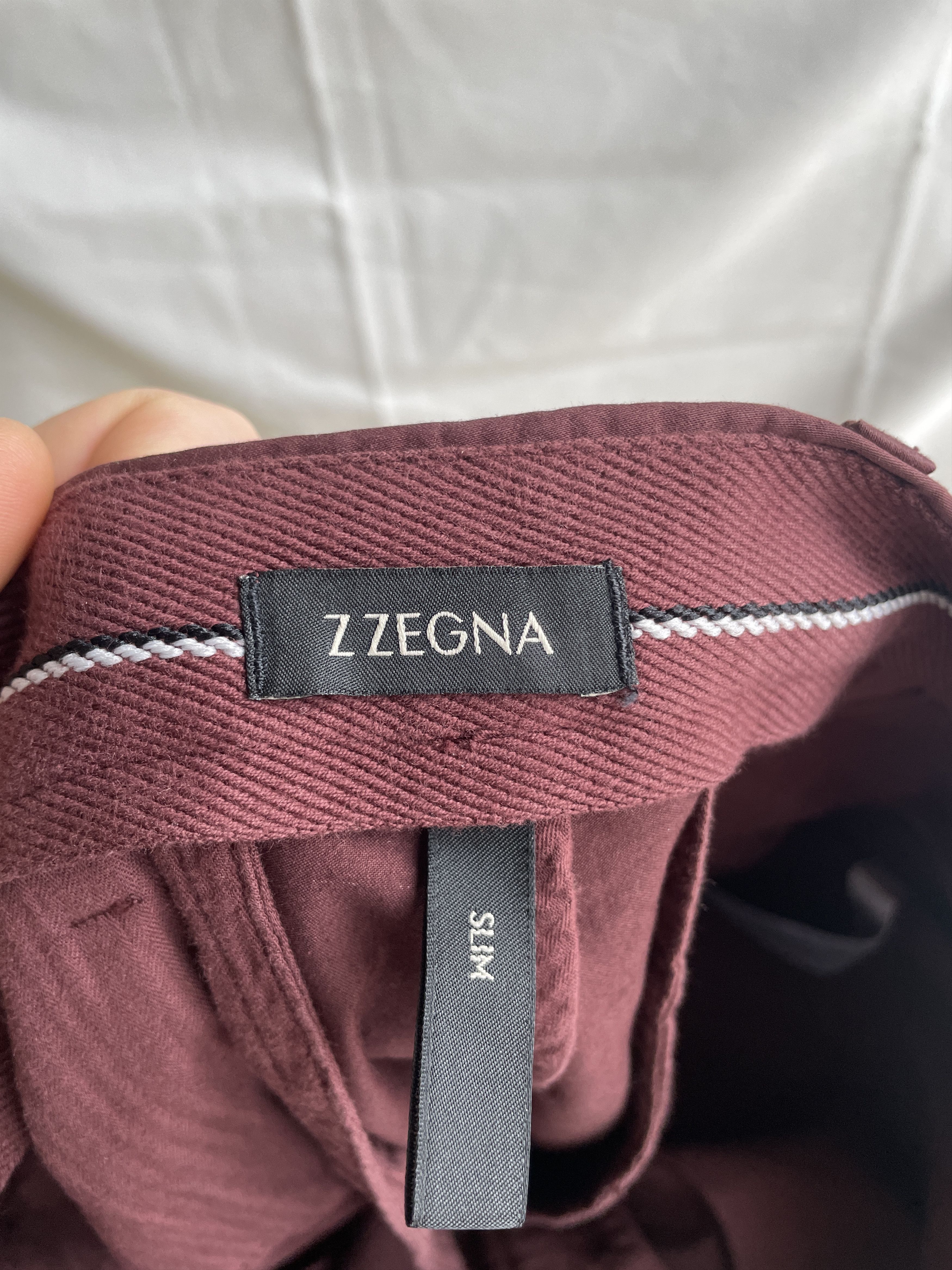 Z Zegna Z Zegna Slim Fit Cotton Bordeaux Chino Trousers Size US 33 - 6 Thumbnail
