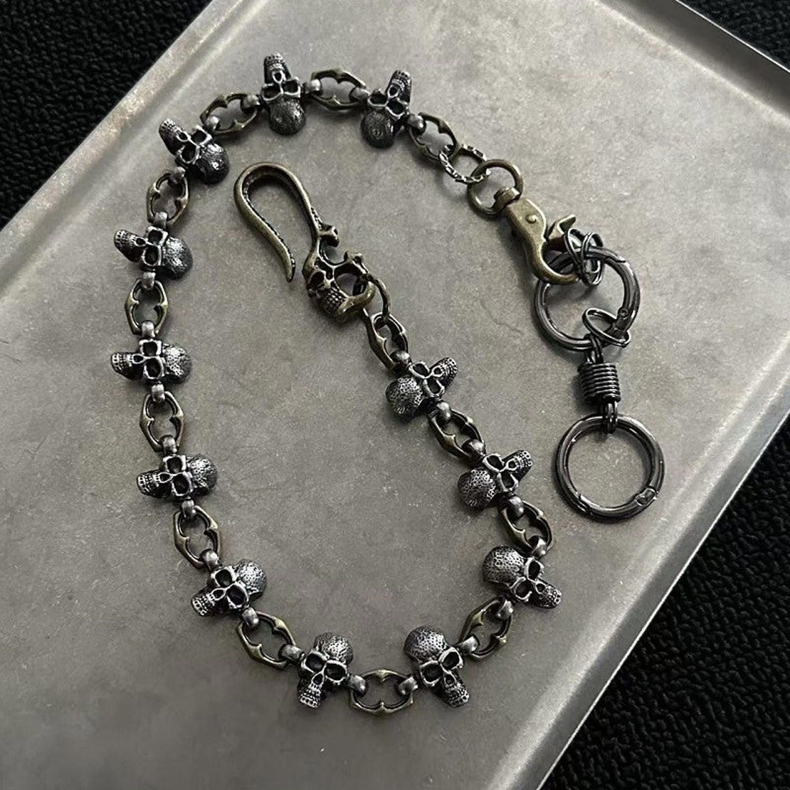 Jewelry Silver Skull Chain Wallet Keychain, Gothic Pants Chain Size ONE SIZE - 7 Thumbnail