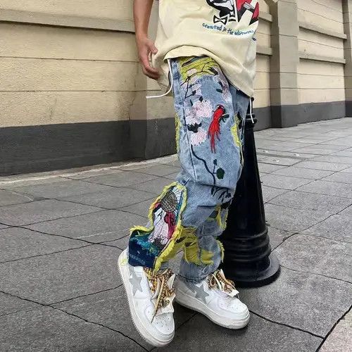 VIBE Embroidered Patch Denim Ripped Jeans Size US 35 - 3 Thumbnail
