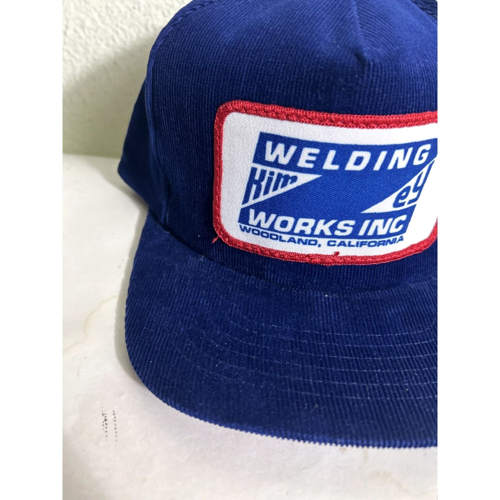 C&A VINTAGE Corduroy Strapback Tradey Hat Blue Patch Welding Works Woodland CA Size ONE SIZE - 3 Thumbnail