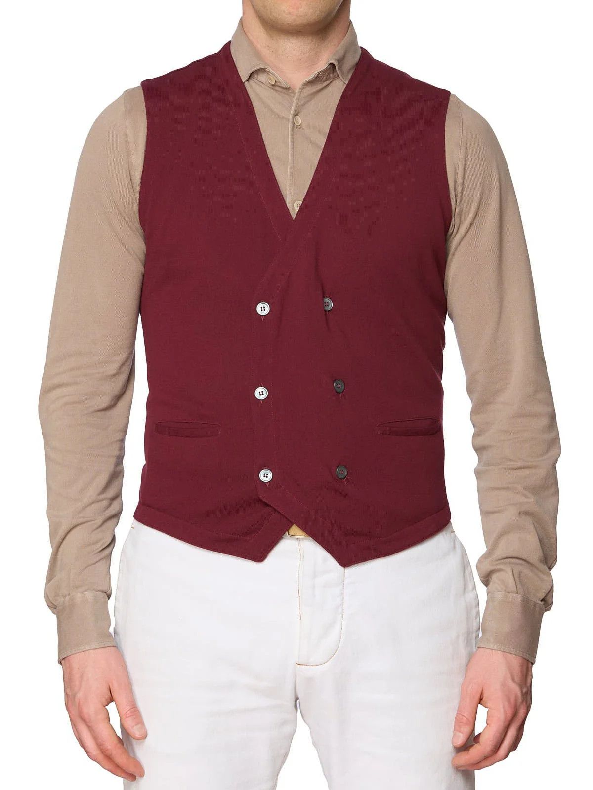 Gran Sasso GRAN SASSO Burgundy Cotton Knit DB Vest Waistcoat Size US M / EU 48-50 / 2 - 1 Thumbnail