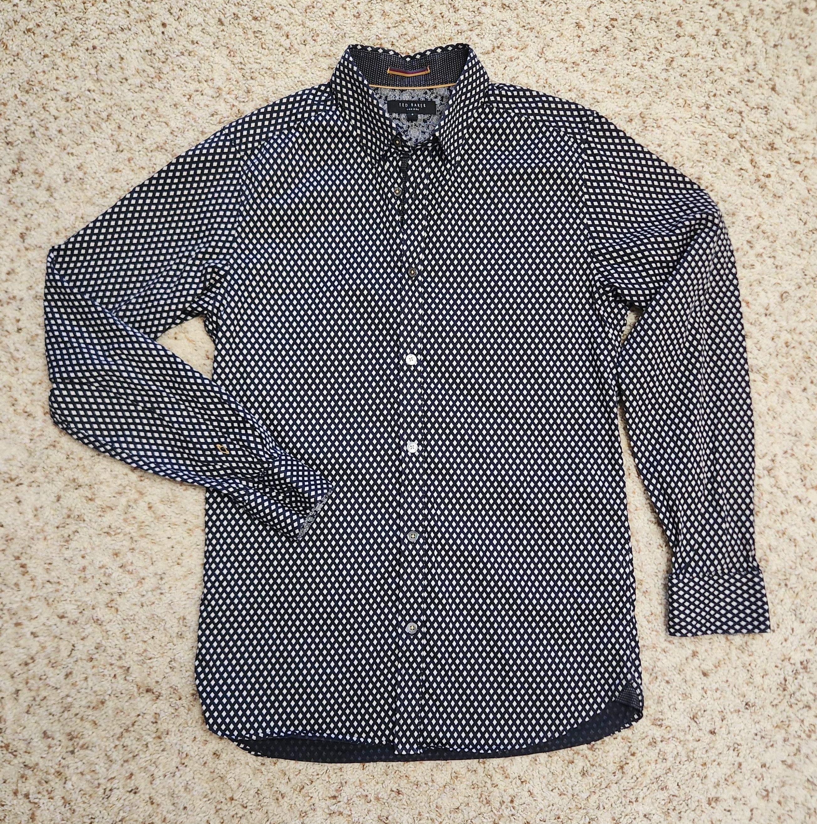 Ted Baker Ted Baker shirt S men's cotton black white geometric Size US S / EU 44-46 / 1 - 9 Thumbnail