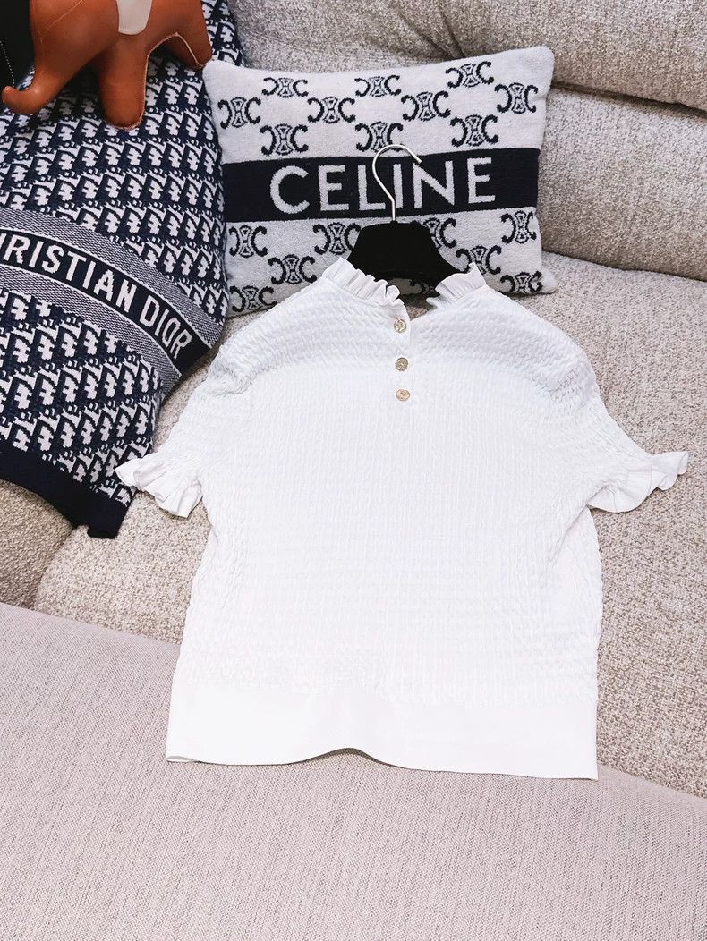 Chanel Chanel 24A white short-sleeved knitted wooden ear short-sl Size S / US 4 / IT 40 - 2 Thumbnail