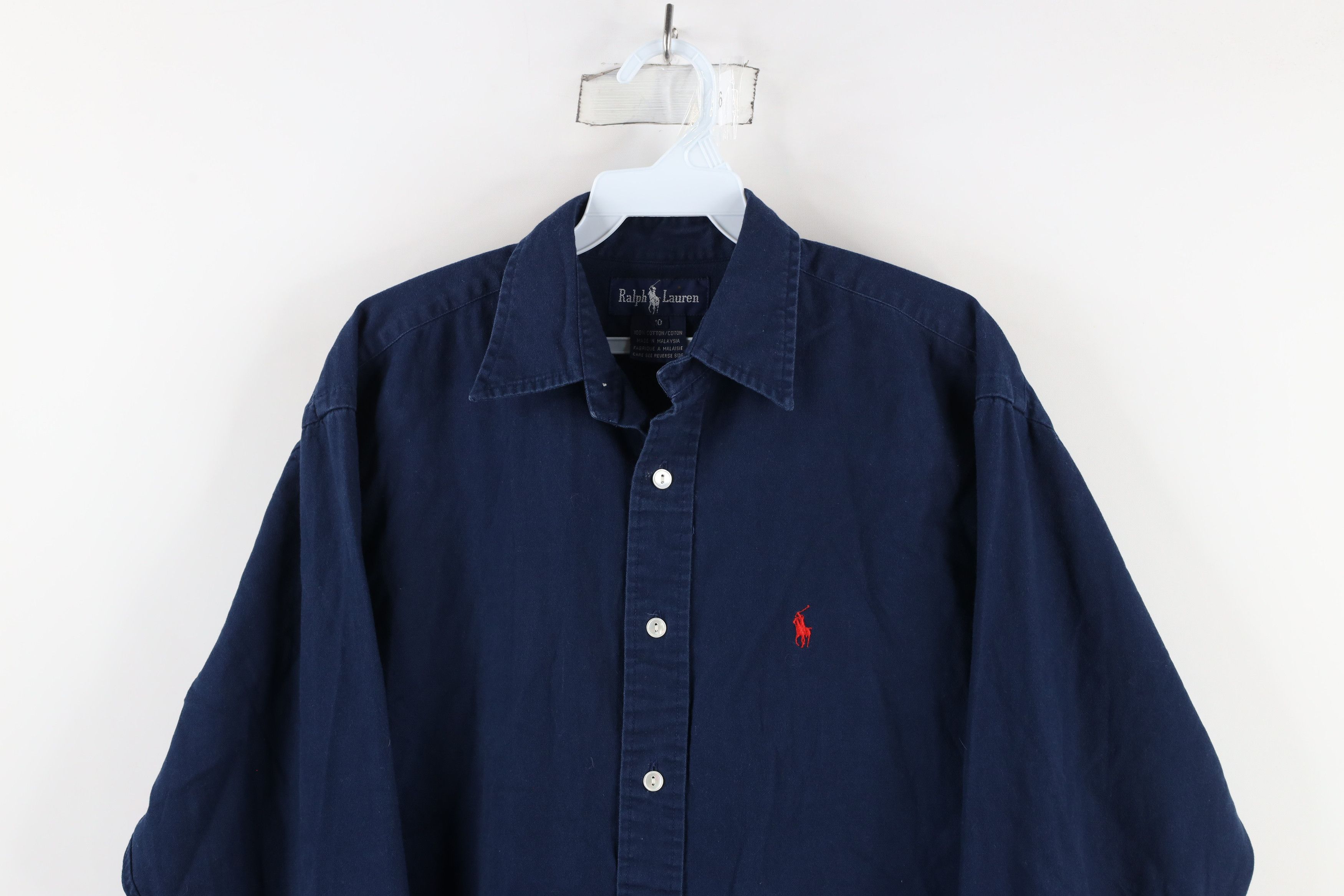 Ralph Lauren × Vintage Vintage 90s Ralph Lauren Collared Button Shirt Blue Cotton Size L / US 10 / IT 46 - 2 Thumbnail