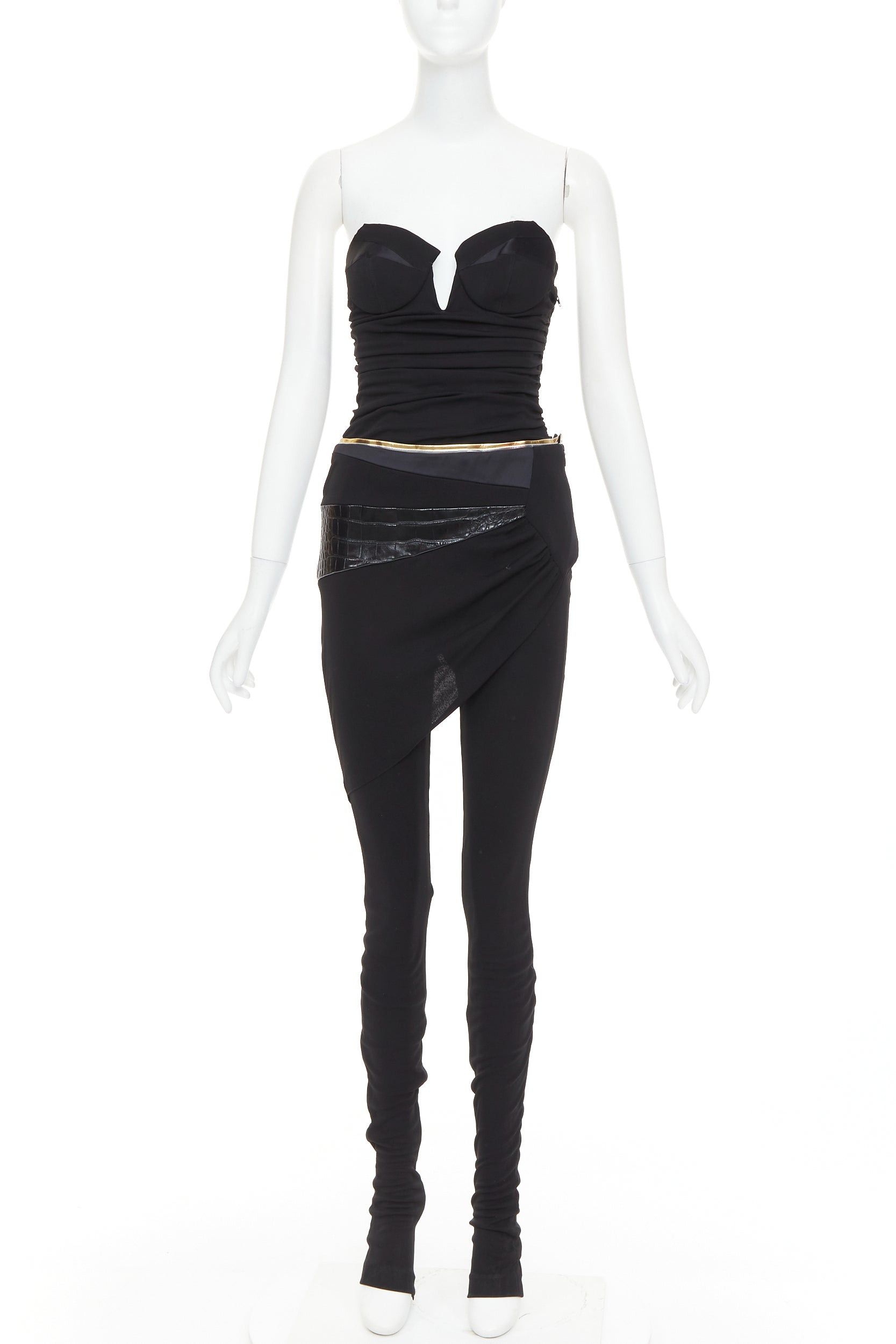 Alexandre Vauthier ALEXANDRE VAUTHIER Vintage black jersey faux croc patchwork sweetheart bust jumpsuit Size 26" / US 2 / IT 38 - 1 Thumbnail