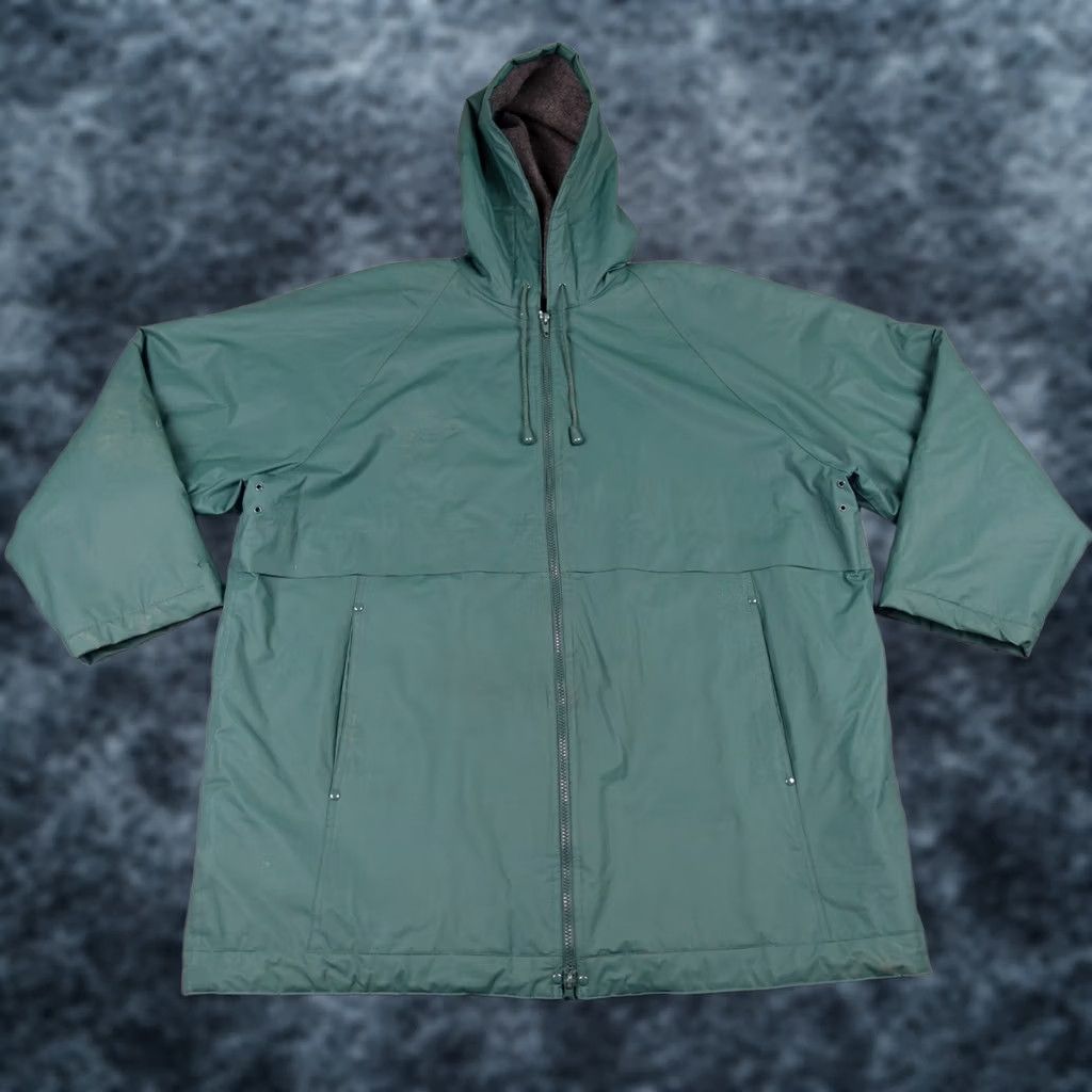Rains VINTAGE Misty Harbor Coat XL Green Rain Coat Unisex Mens Womens Hooded Lined Pockets PVC Zip Long Size XL / US 12-14 / IT 48-50 - 1 Thumbnail