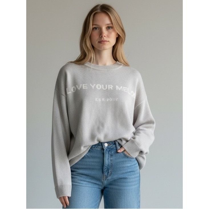 Other Love Your Melon Light Gray Logo Knit Sweater Size S / US 4 / IT 40 - 1 Thumbnail