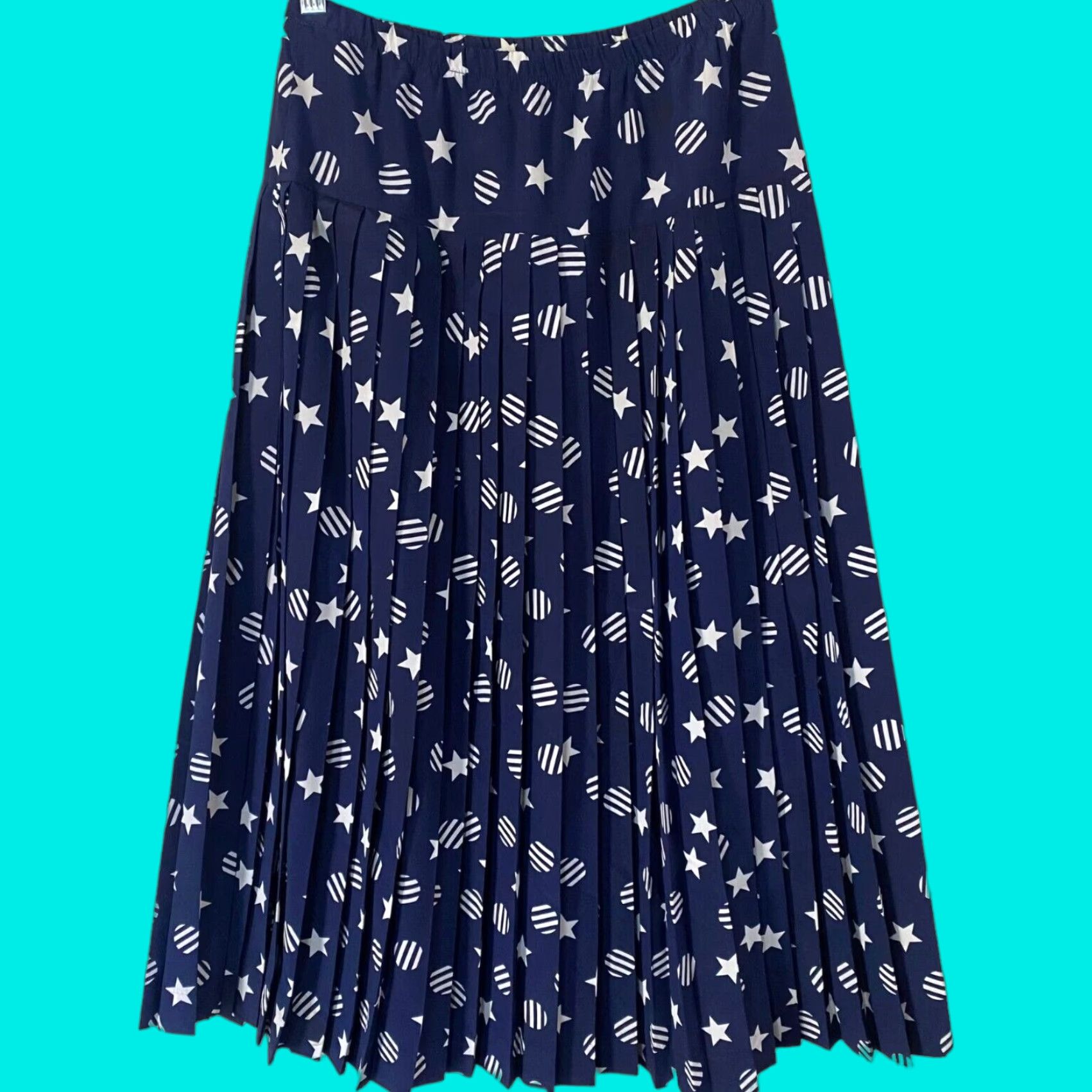 Vintage VINTAGE Castleberry High-Waisted Pleated Midi Skirt Womens 4 Blue Star Print USA Size 27" / US 4 / IT 40 - 1 Thumbnail