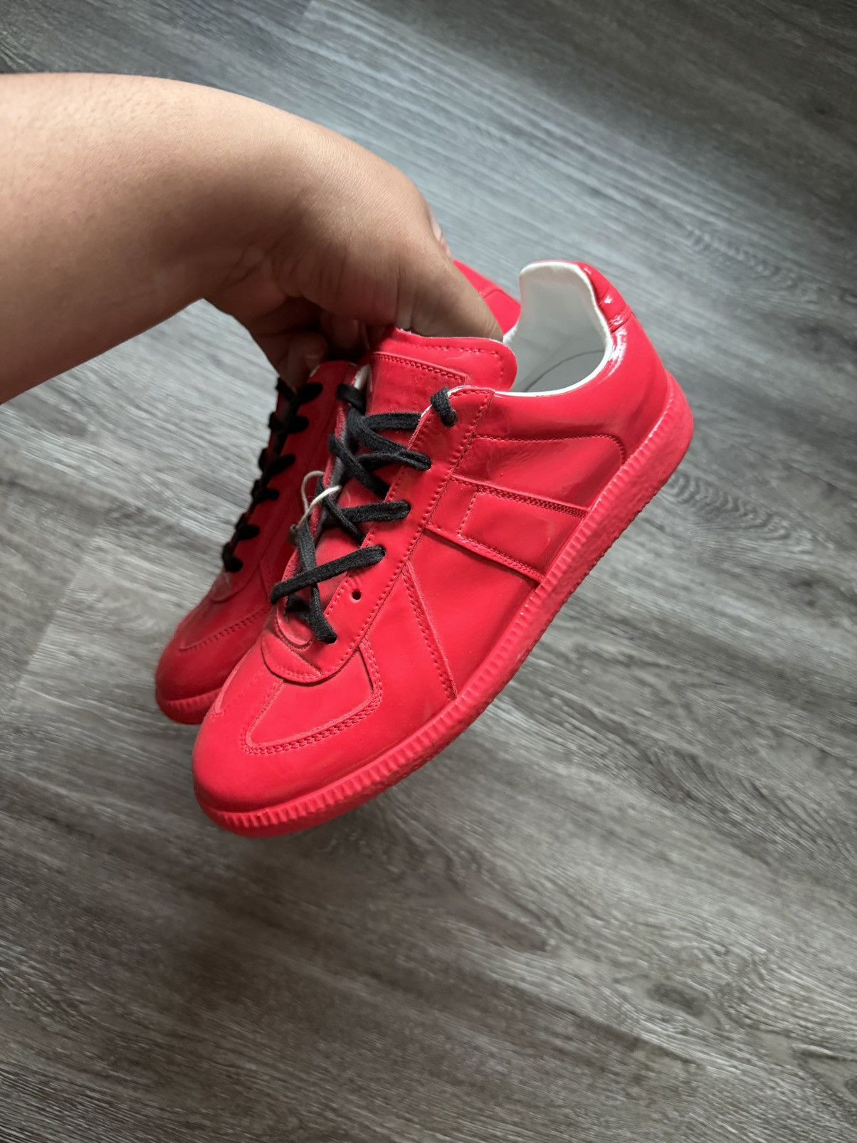 Maison Margiela Maison Margiela Red Rubberized Patent Leather GAT Trainers Size US 7 / IT 37 - 8 Thumbnail