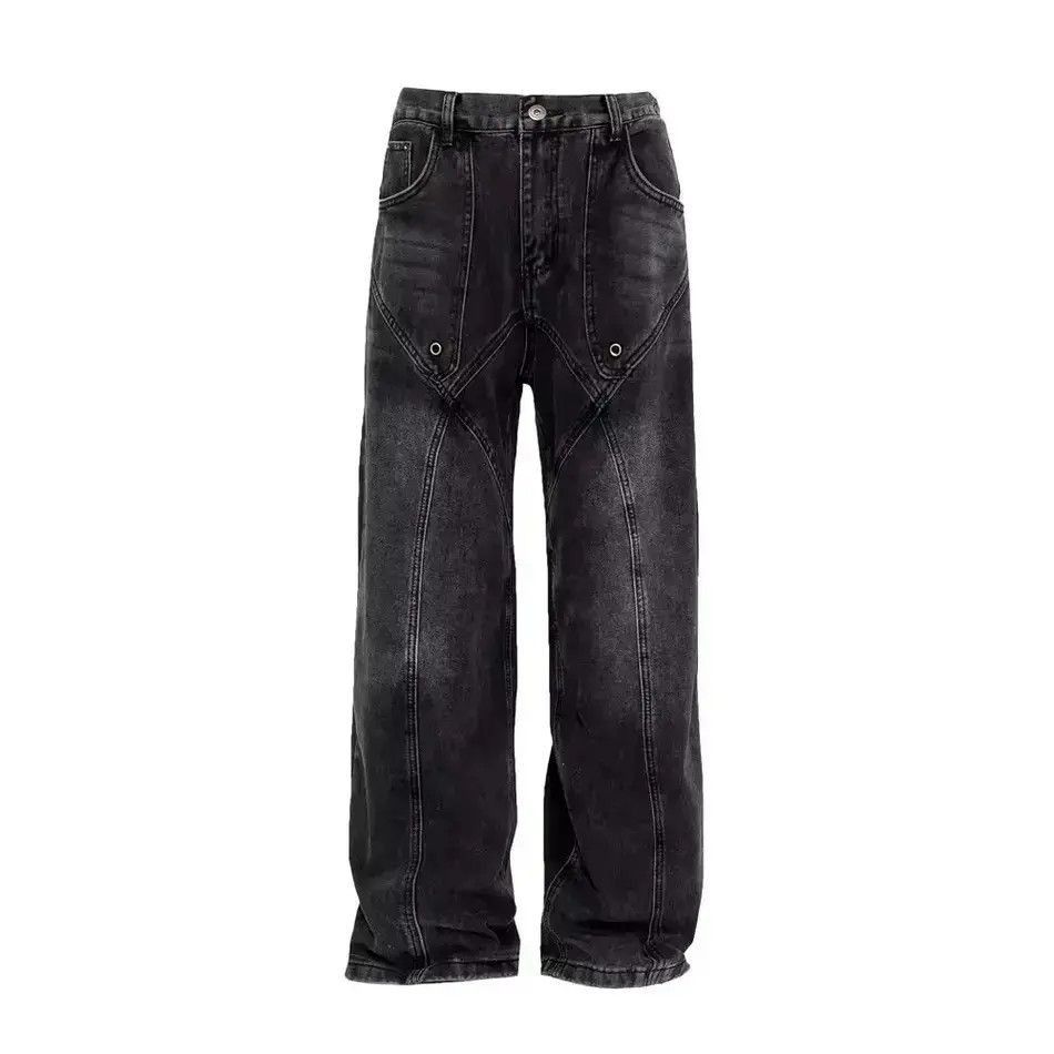 Japanese Brand Vintage black patchwork rivet wide leg jeans Size US 32 / EU 48 - 4 Thumbnail