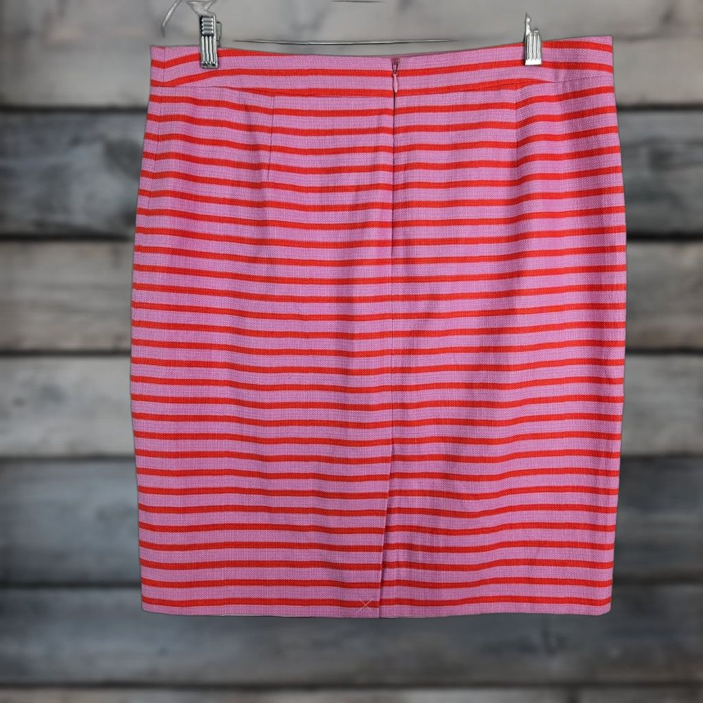 J.Crew J.CREW Skirt The Pencil Women Size 12 Pink Orange Striped Cotton Knee Length Pencil Skirt Womens Size 34" / US 12 / IT 48 - 1 Thumbnail