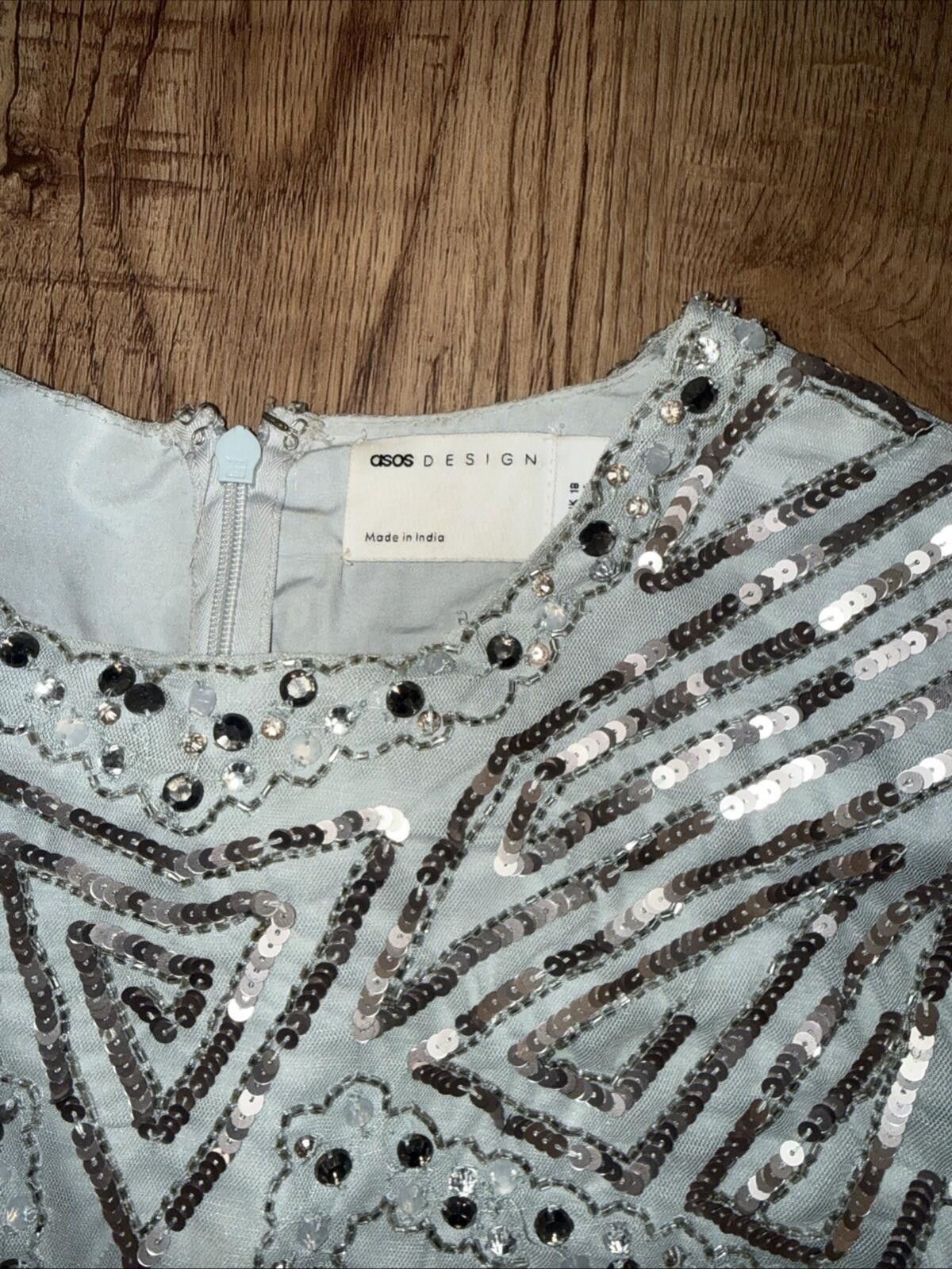 Asos ASOS DESIGN long sleeve mini dress with gem / sequin Sage Size XL / US 12-14 / IT 48-50 - 6 Thumbnail