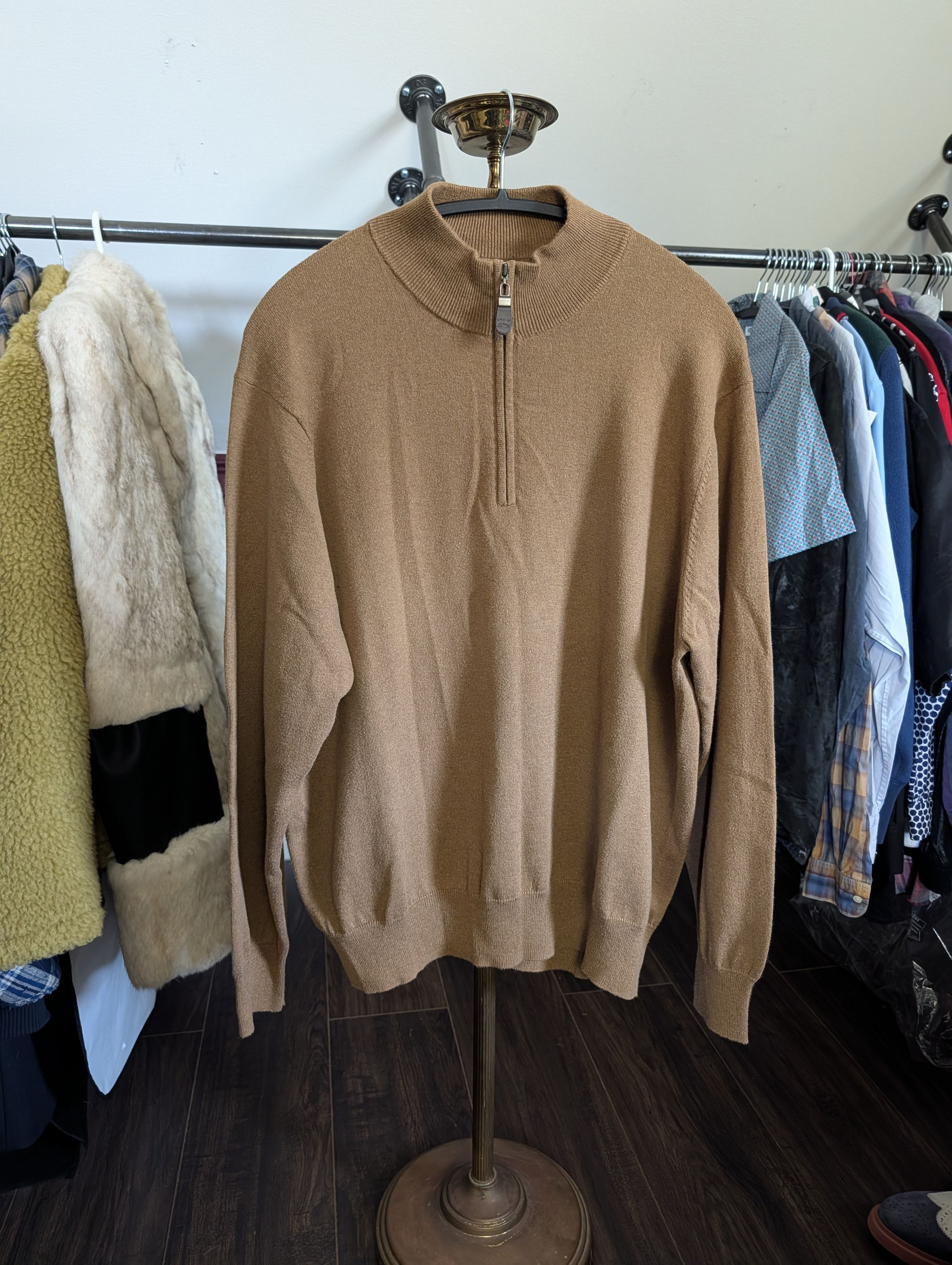 Orvis Cotton/silk/cashmere tan knit 1/4 zip sweater XL Size US XL / EU 56 / 4 - 1 Thumbnail