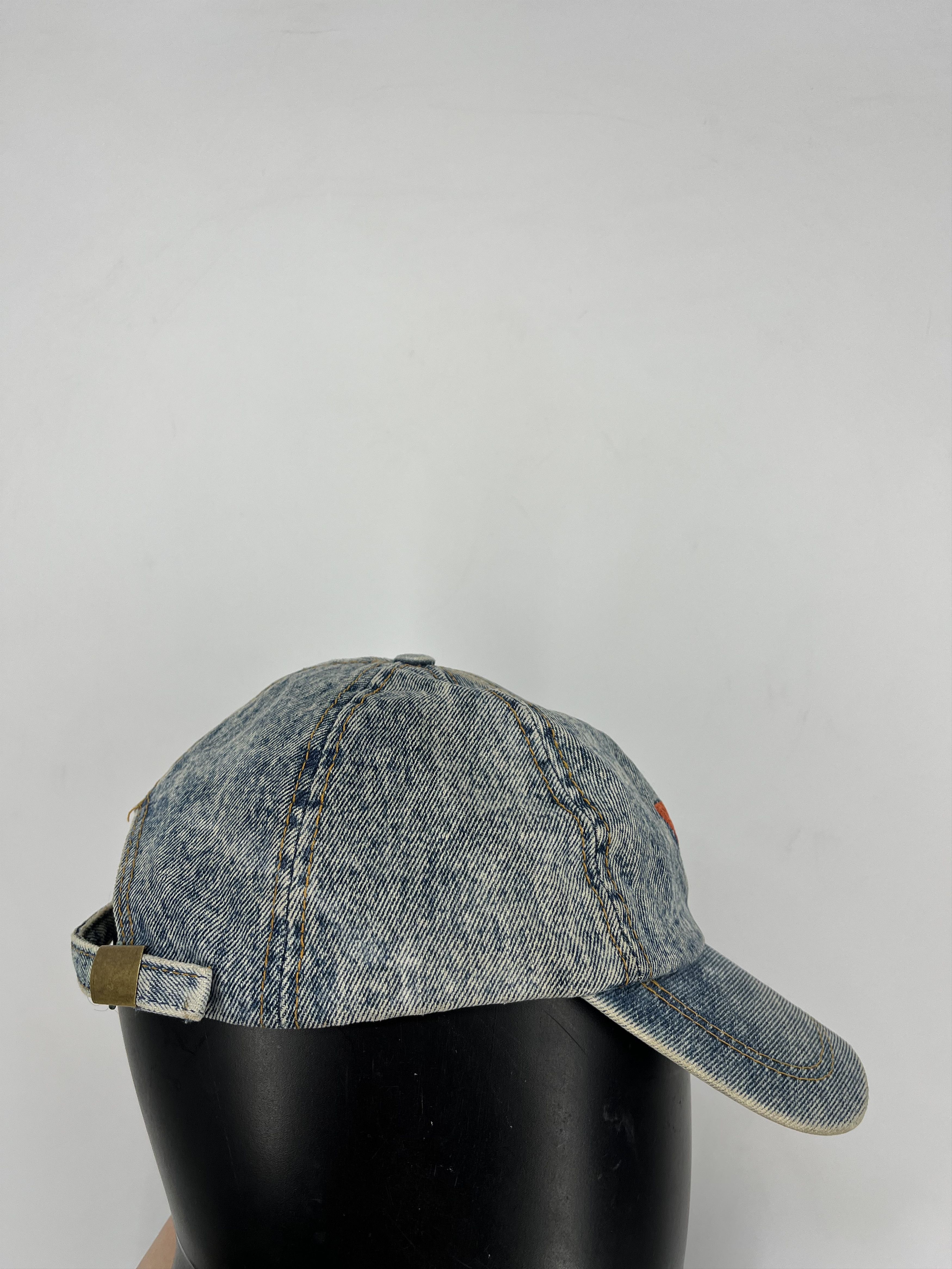 Levi's 80s Levis Denim Trucker Hat Leather Patch Strap Back Foam Size ONE SIZE - 3 Thumbnail