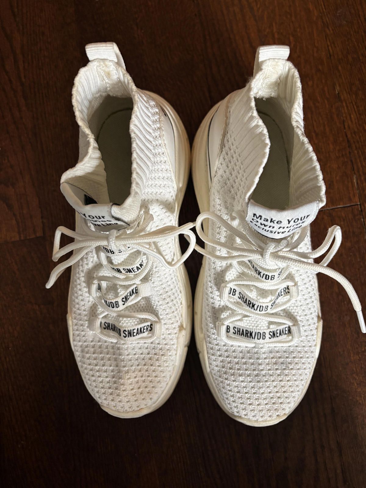 Designer DB SHARK White Knit High-Top Sneakers with Shark Design Size US 7 / IT 37 - 2 Thumbnail