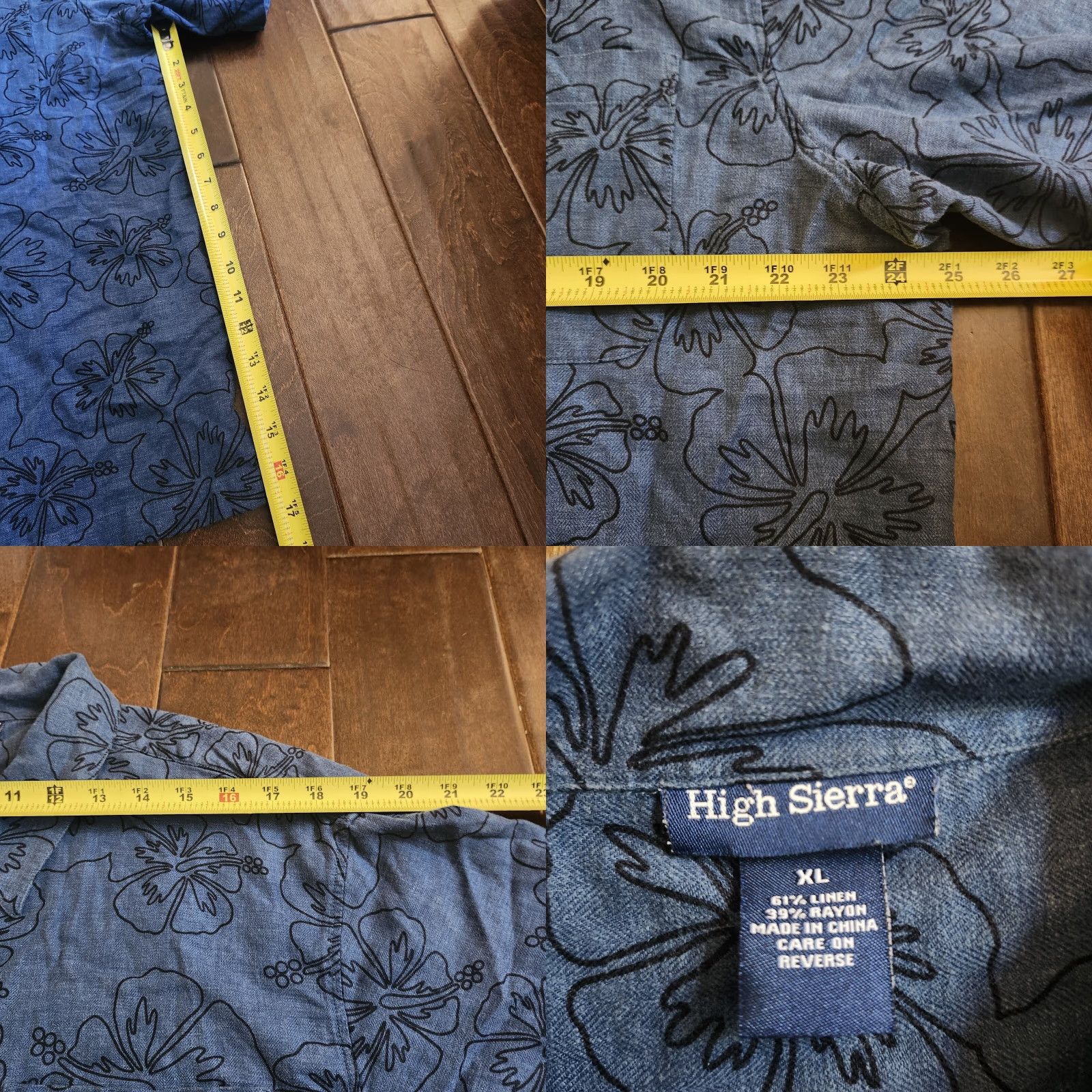 High Sierra High Sierra Shirt Floral Short Sleeve Button-Up XL Teens Boys Blue Linen Rayon Summer Spring Fall Moment Size US XL / EU 56 / 4 - 8 Thumbnail