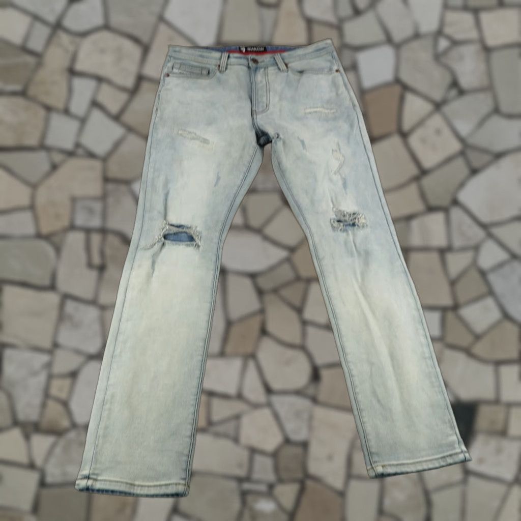 Denime Makobi Jeans Mens 34x32 Blue Denim Distressed Moto Slim Straight Stretch Jeans Size US 34 / EU 50 - 1 Thumbnail
