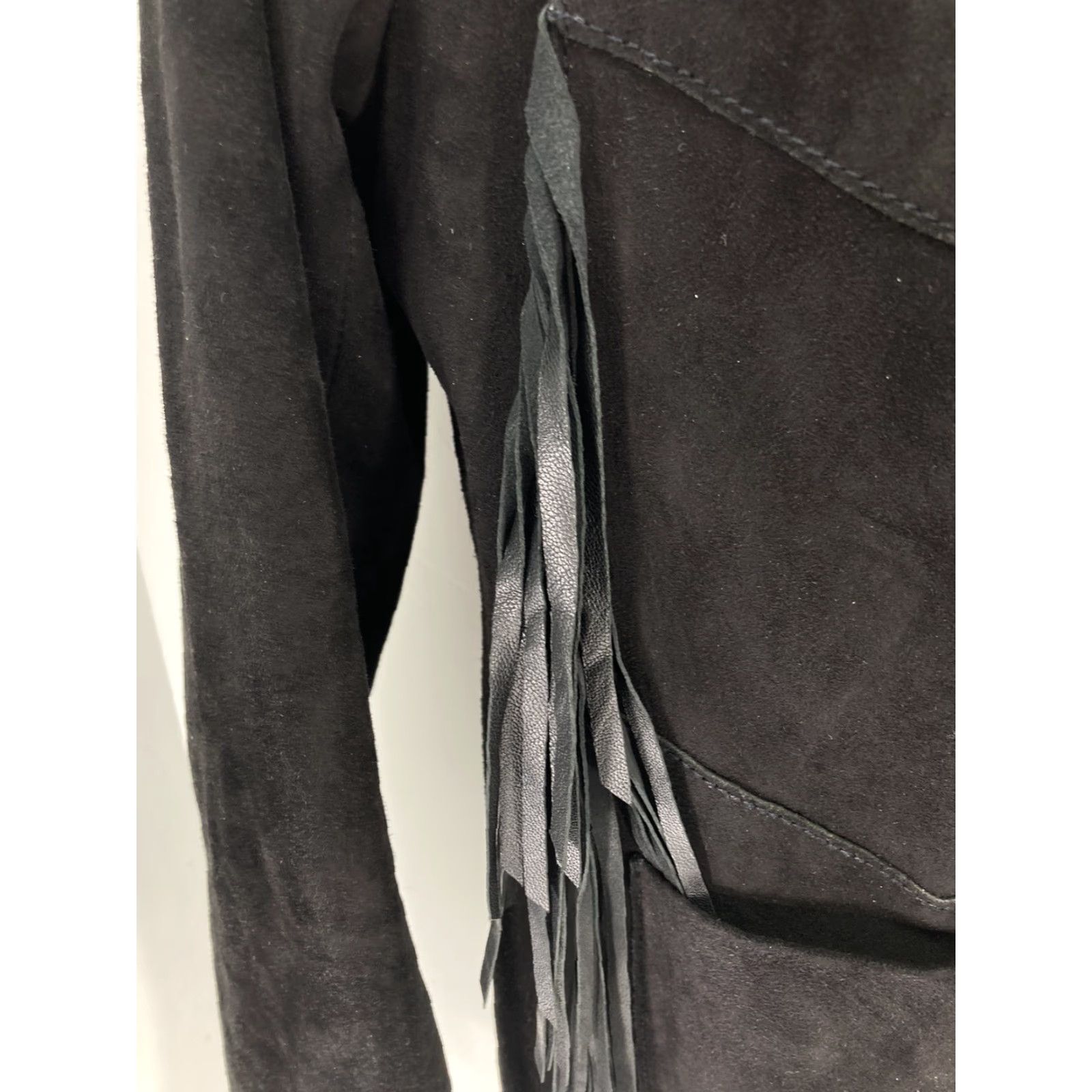 Maje Maje Lamb Leather Jacket Women Size 38 Black Fringe Western Rodeo Rockabilly Jacket Size XS / US 0-2 / IT 36-38 - 4 Thumbnail