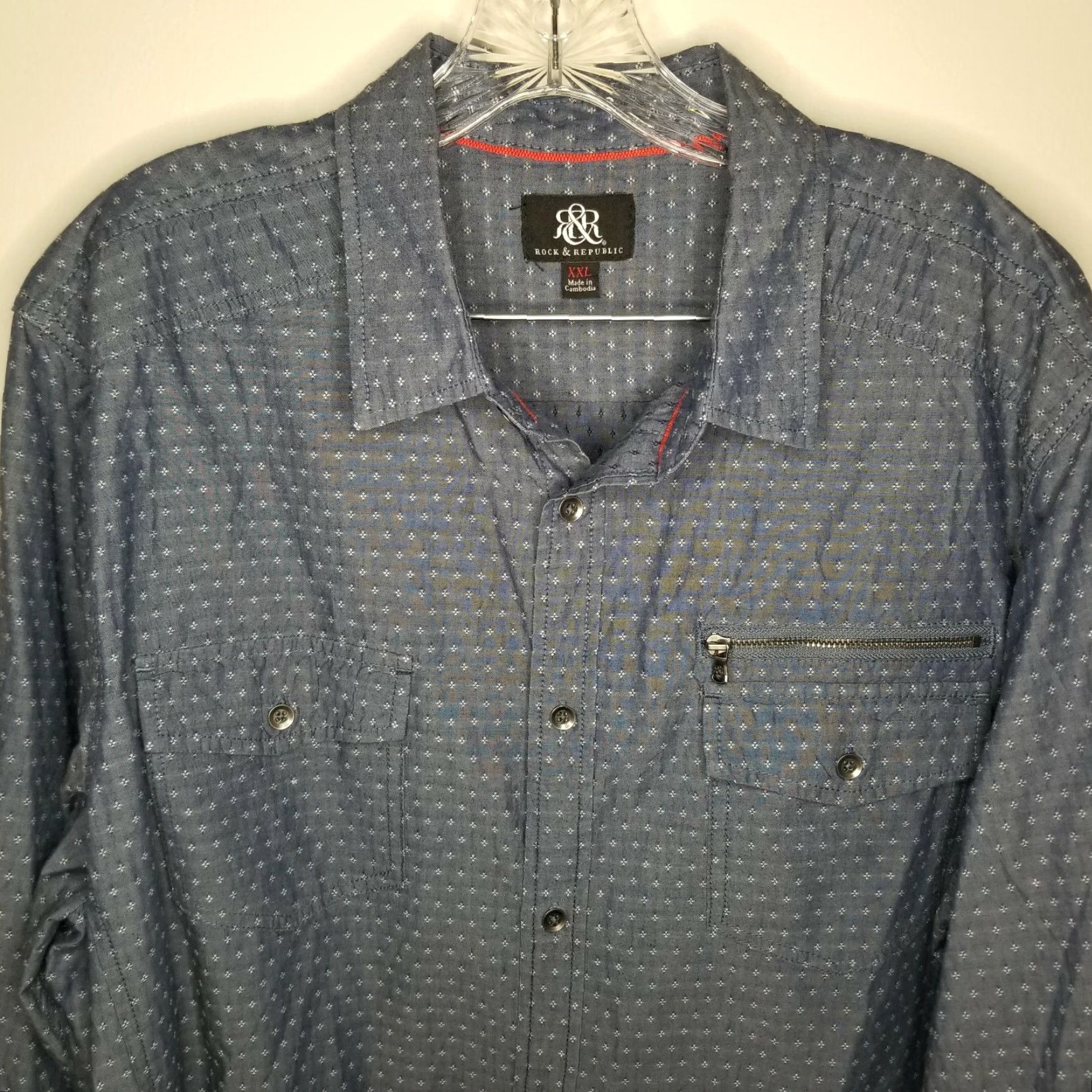 Vintage ROCK & REPUBLIC Men's Long Sleeve Button-Up Shirt 2XL Blue Size US XXL / EU 58 / 5 - 2 Thumbnail