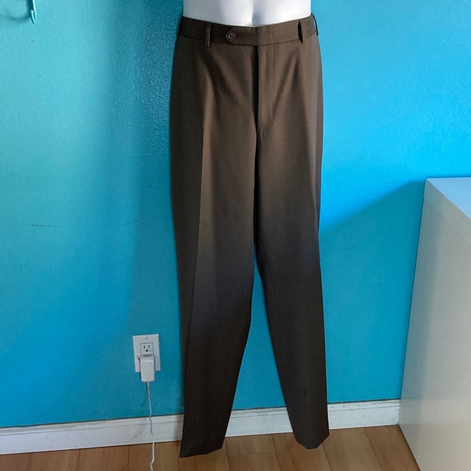 Canali Canali Mens Size 36 X 32 Brown 100% Wool Trousers Dress Pant Size 36R - 13 Thumbnail