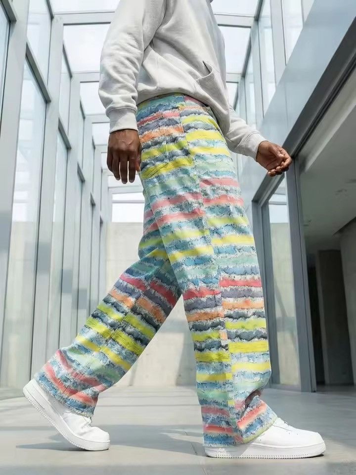 Japanese Brand 3D Striped Printed Pant Size US 29 - 6 Thumbnail