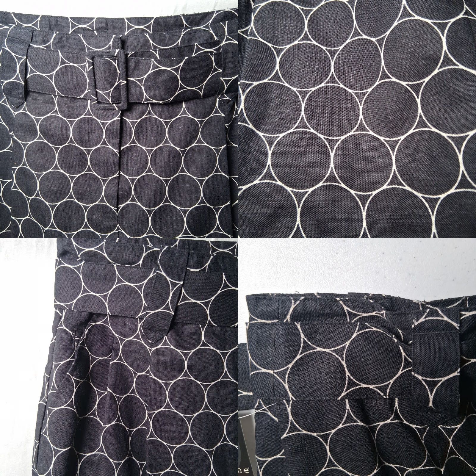 Vintage Apostrophe Skirt Belted Tulip Knee Length Black Linen Blend Cotton Geometric Pattern Size 8 Size 30" / US 8 / IT 44 - 8 Thumbnail