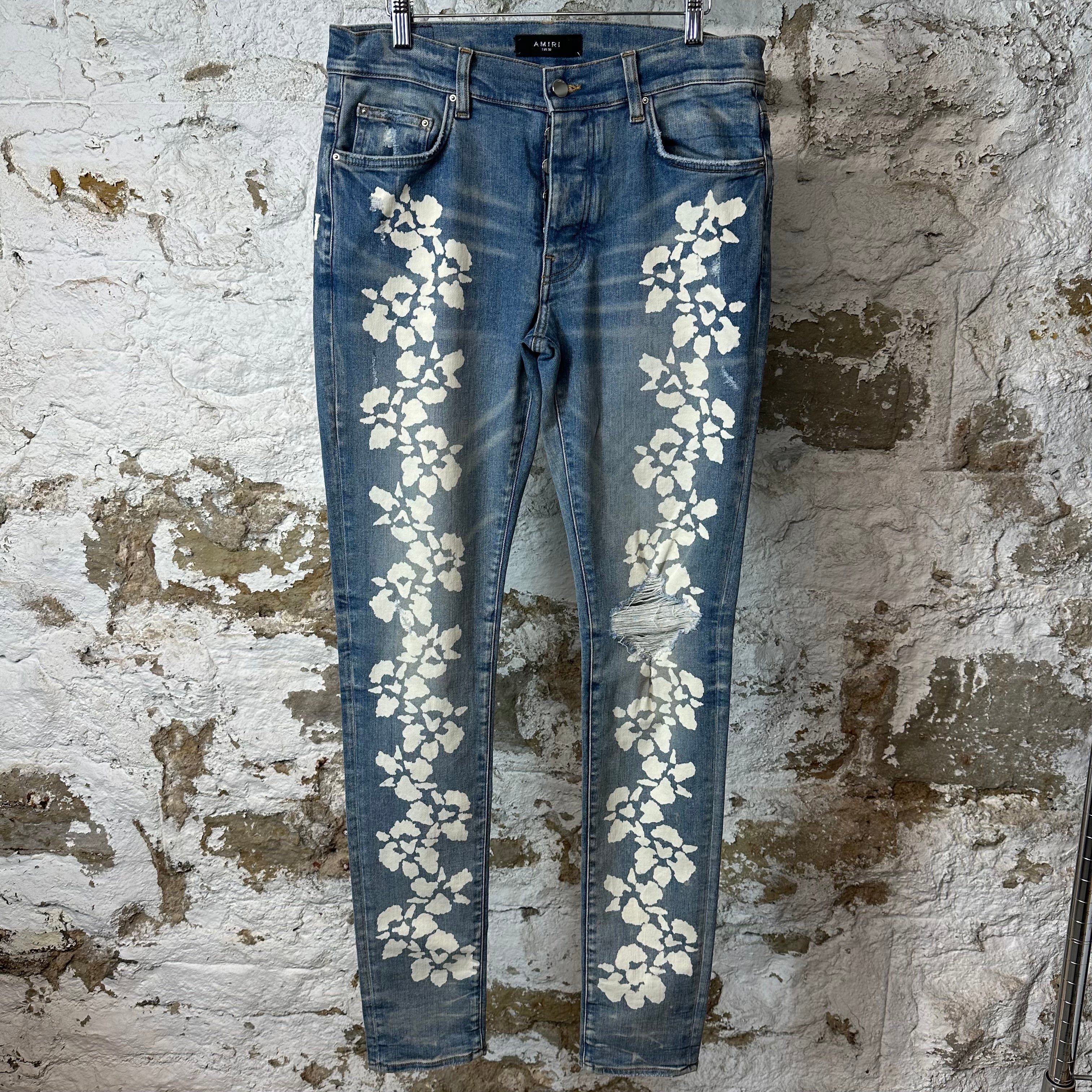 Amiri Amiri White Flower Print Blue Denim Jeans Sz 32 Size US 32 / EU 48 - 1 Thumbnail