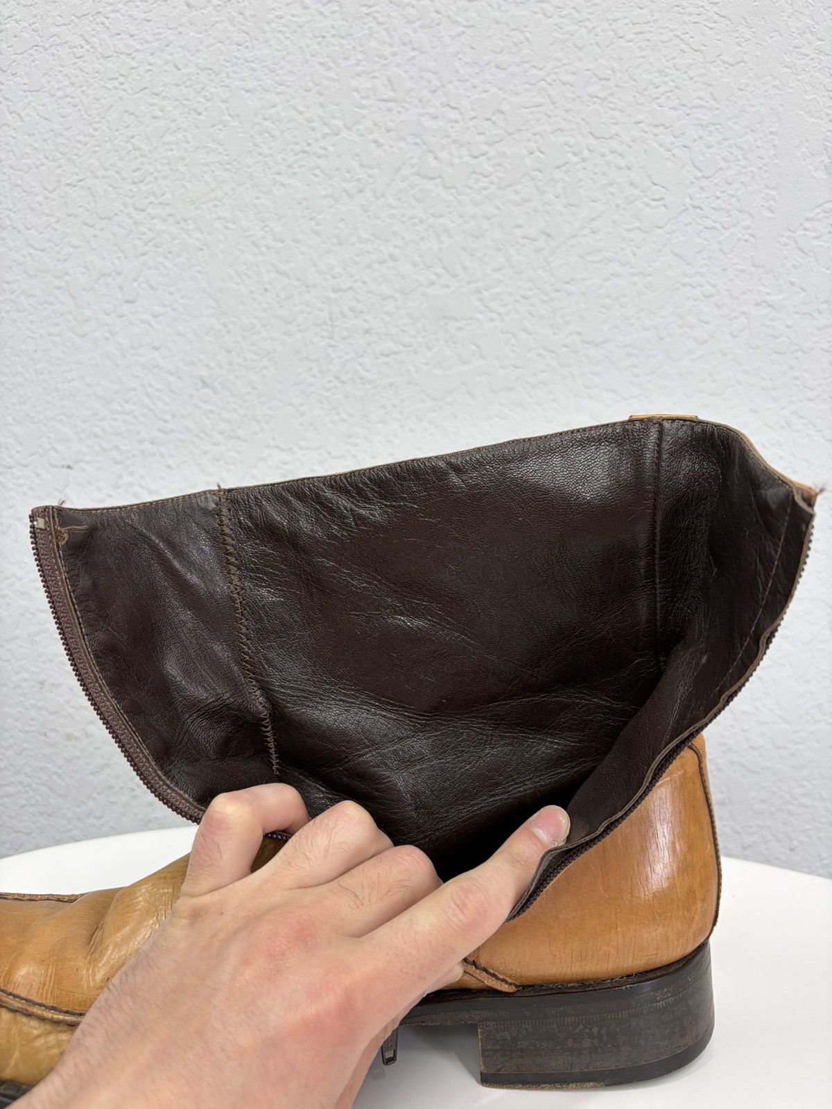 Hedi Slimane Vintage Camel Leather Zip Boots Guidi CCP Rick Owens Style Size US 11 / EU 44 - 20 Thumbnail